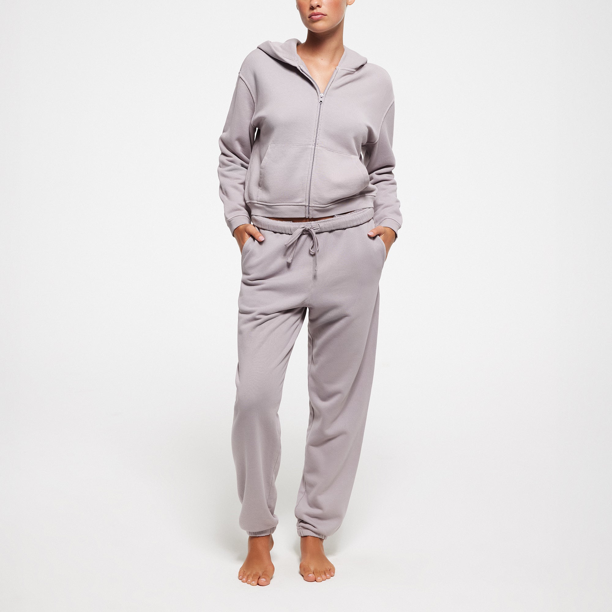 FRENCH TERRY SHRUNKEN ZIP UP HOODIE | OYSTER
