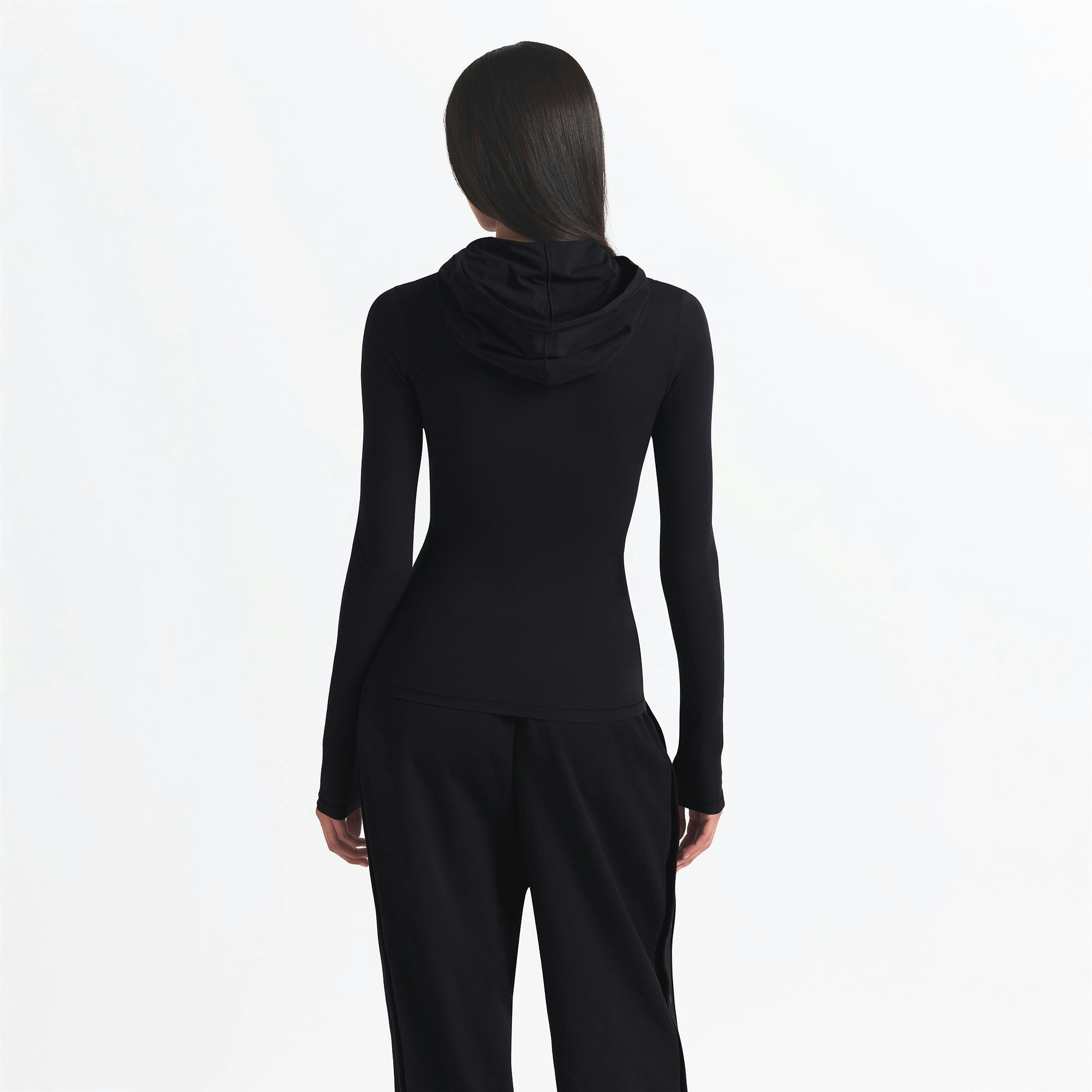 NikeSKIMS WEIGHTLESS LAYERS ZIP UP HOODIE | OBSIDIAN ON A MODEL BACK VIEW