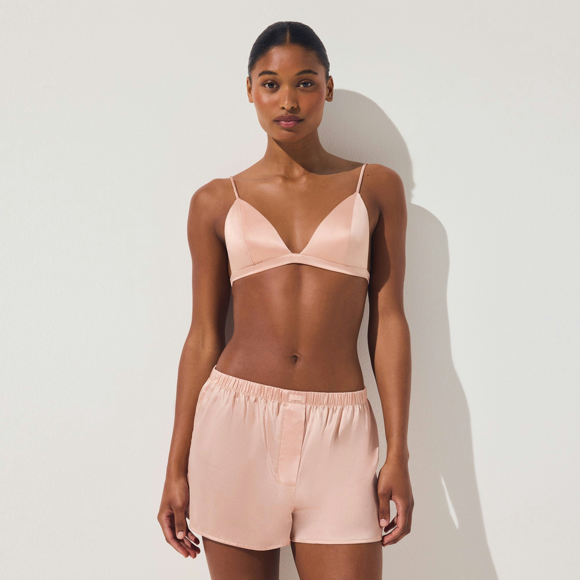SILK TRIANGLE BRALETTE | VILLA ON A MODEL SIDE VIEW | FOCUS: 0.0, 1.0, 0.9