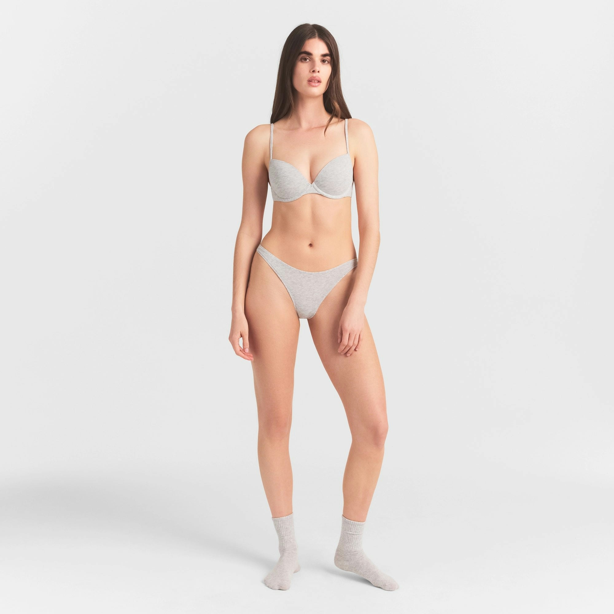 EVERYDAY COTTON BIKINI | LIGHT HEATHER GREY ON A MODEL FRONT VIEW @ | FOCUS: 0.0, 1.0, 0.9