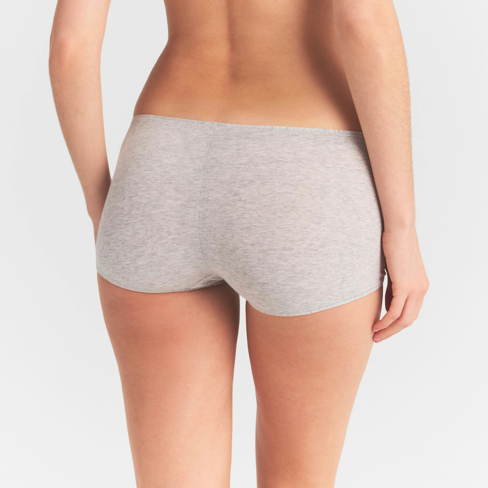 EVERYDAY COTTON BOY SHORT | LIGHT HEATHER GREY ON A MODEL SIDE VIEW @ | FOCUS: 0.0, 1.0, 0.9