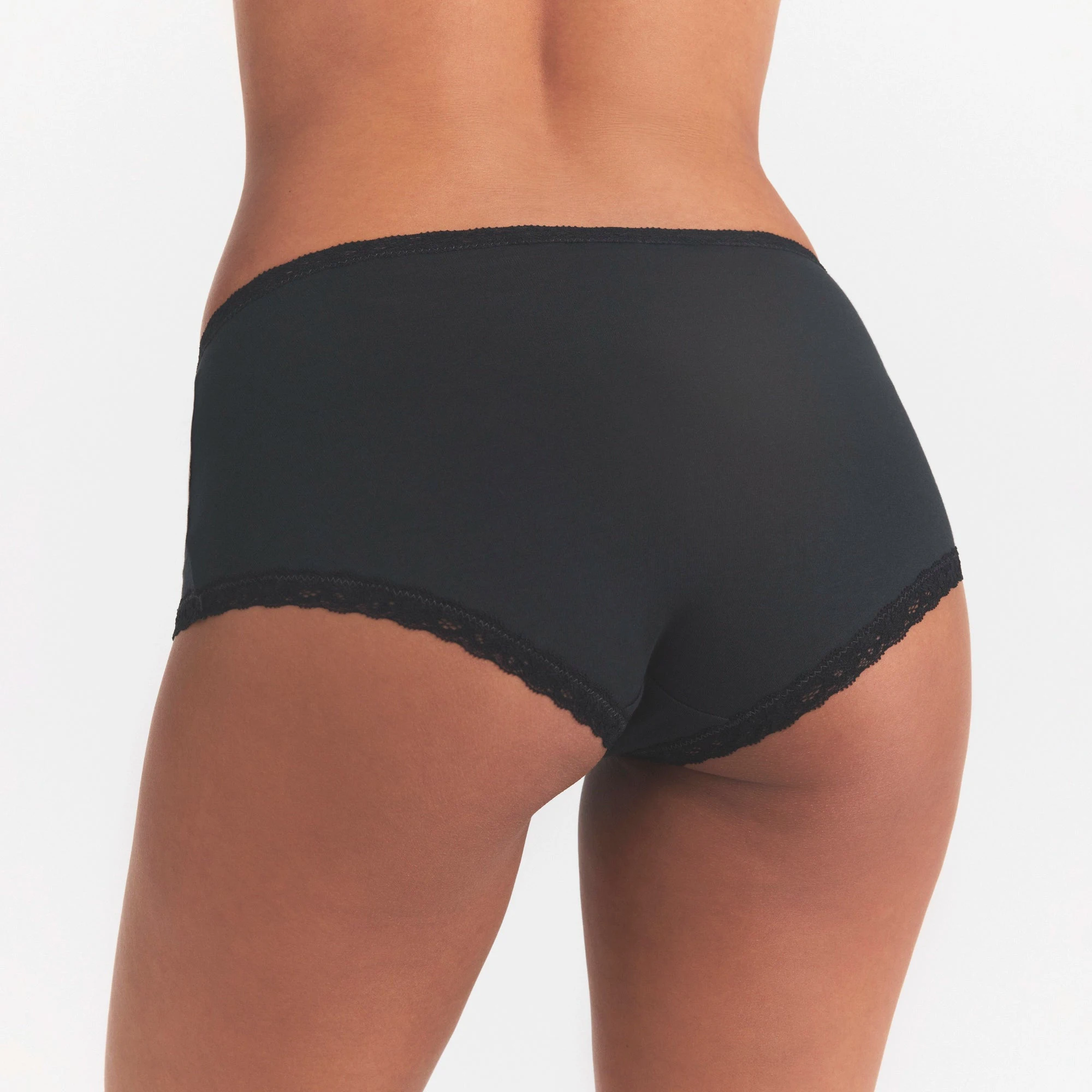 LIGHTWEIGHT COTTON LACE HIPSTER | SOOT TONAL ON A MODEL SIDE VIEW | FOCUS: 0.0, 1.0, 0.9