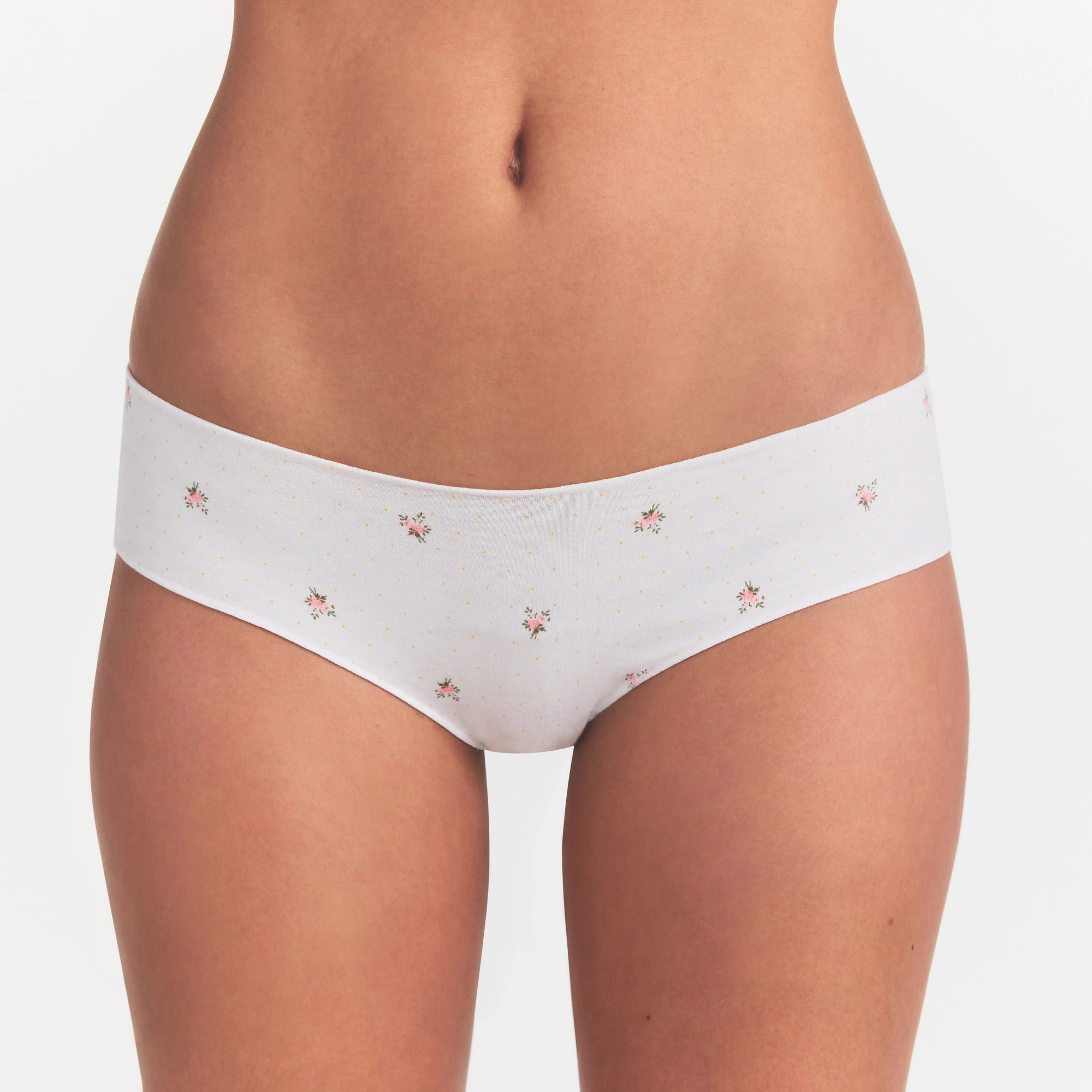 LIGHTWEIGHT COTTON RUCHED BACK HIPSTER 10-PACK | MICRO DOT FLORAL MULTI ON A MODEL SIDE VIEW @ | FOCUS: 0.0, 1.0, 0.9
