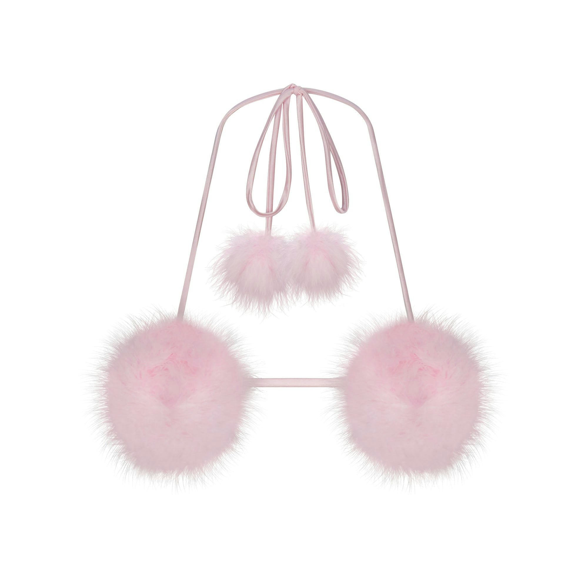 NOVELTY INTIMATES POM POM BRALETTE AND THONG SET | BABY PINK FLAT ON A WHITE BACKGROUND | FLT