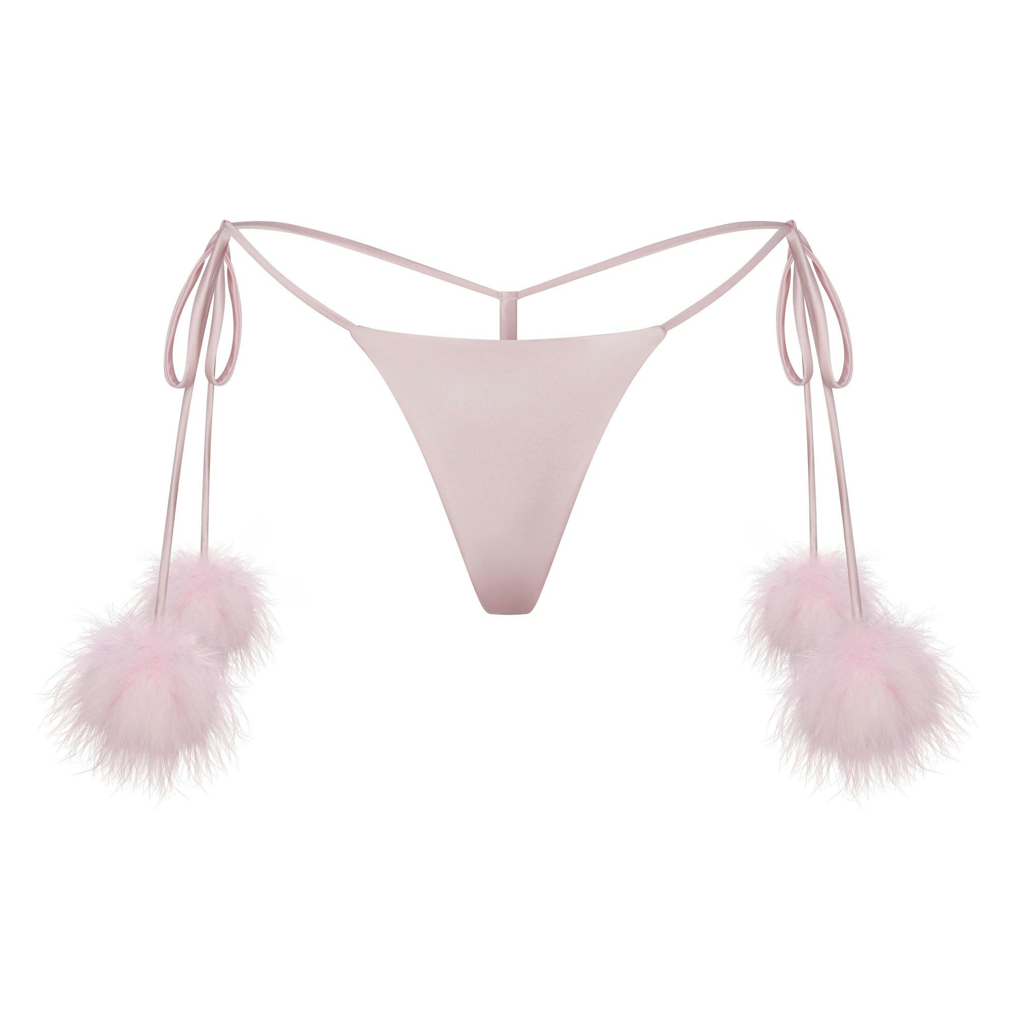 NOVELTY INTIMATES POM POM BRALETTE AND THONG SET | BABY PINK FLAT ON A WHITE BACKGROUND | FLT