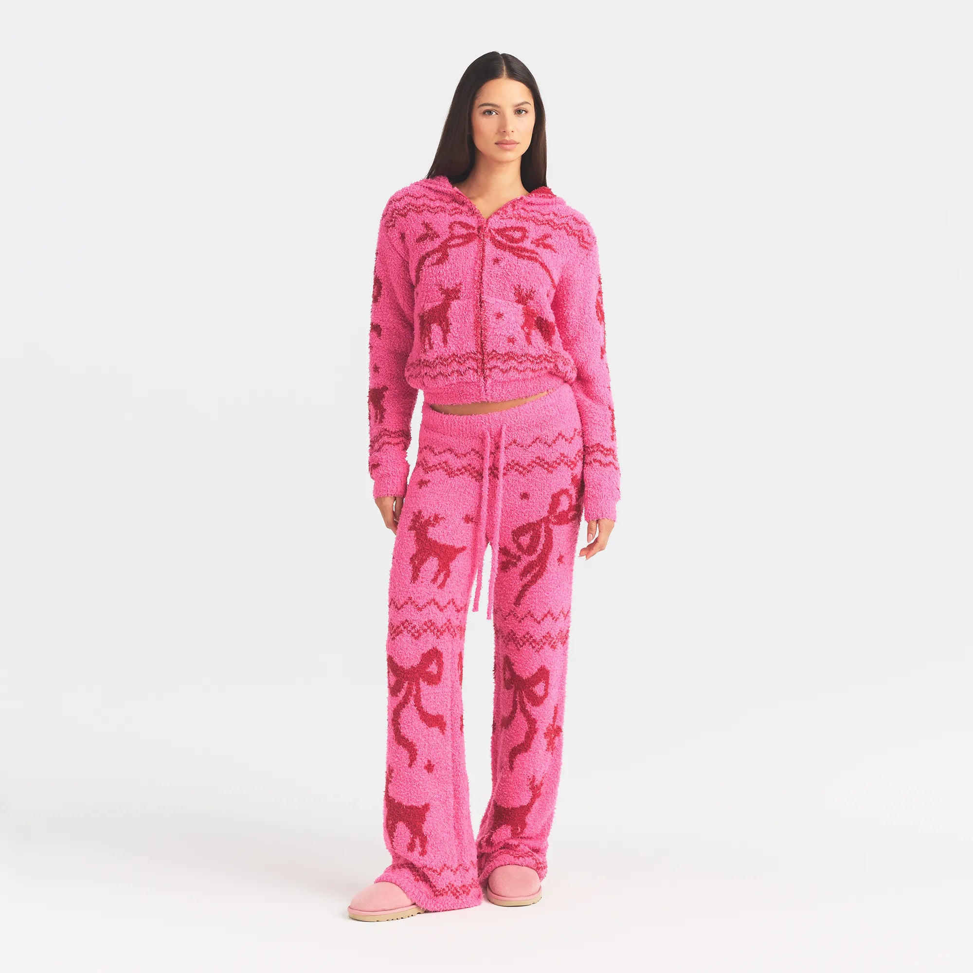 COZY KNIT PANT | PINK BRICK ELK RIBBON ON A MODEL FRONT VIEW @ | FOCUS: 0.0, 1.0, 0.9