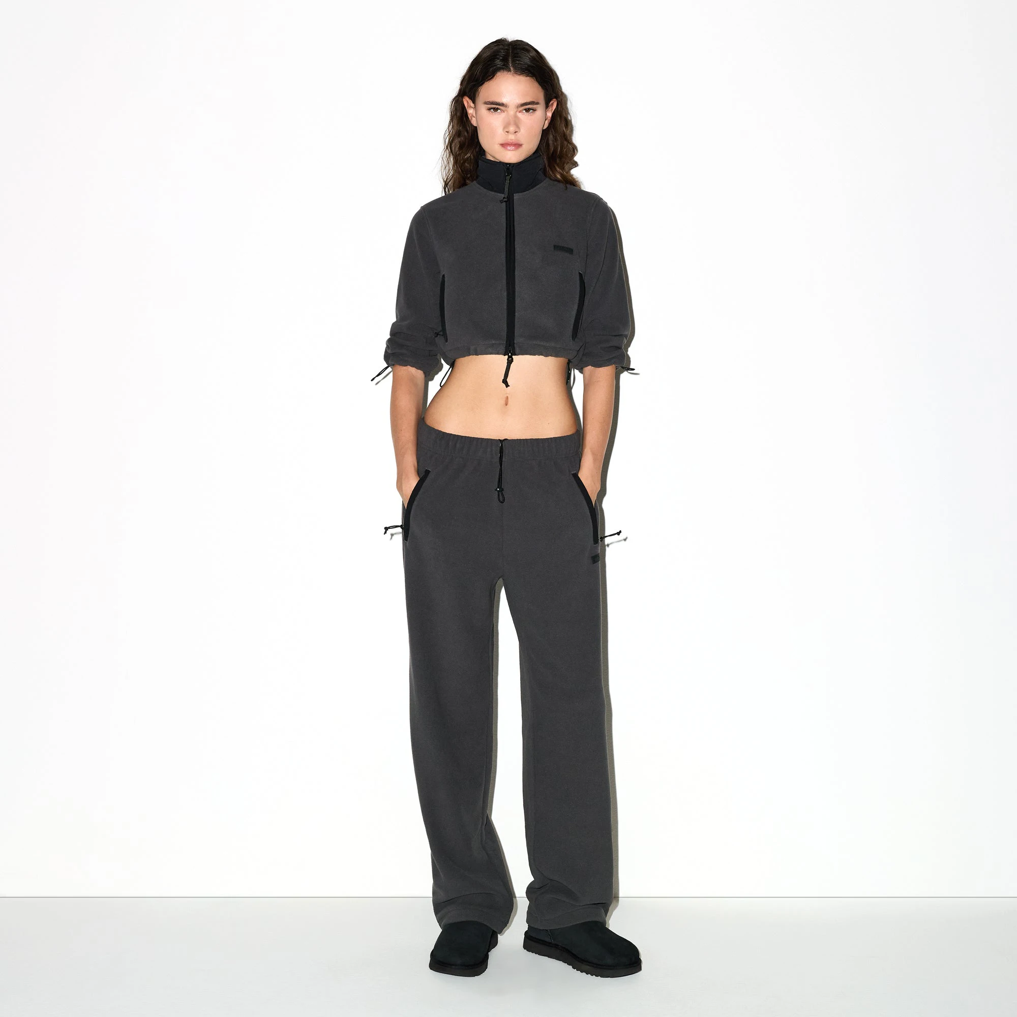 OUTDOOR FLEECE STRAIGHT LEG PANT | ASH ON A MODEL FRONT VIEW @ | FOCUS: 0.0, 1.0, 0.9