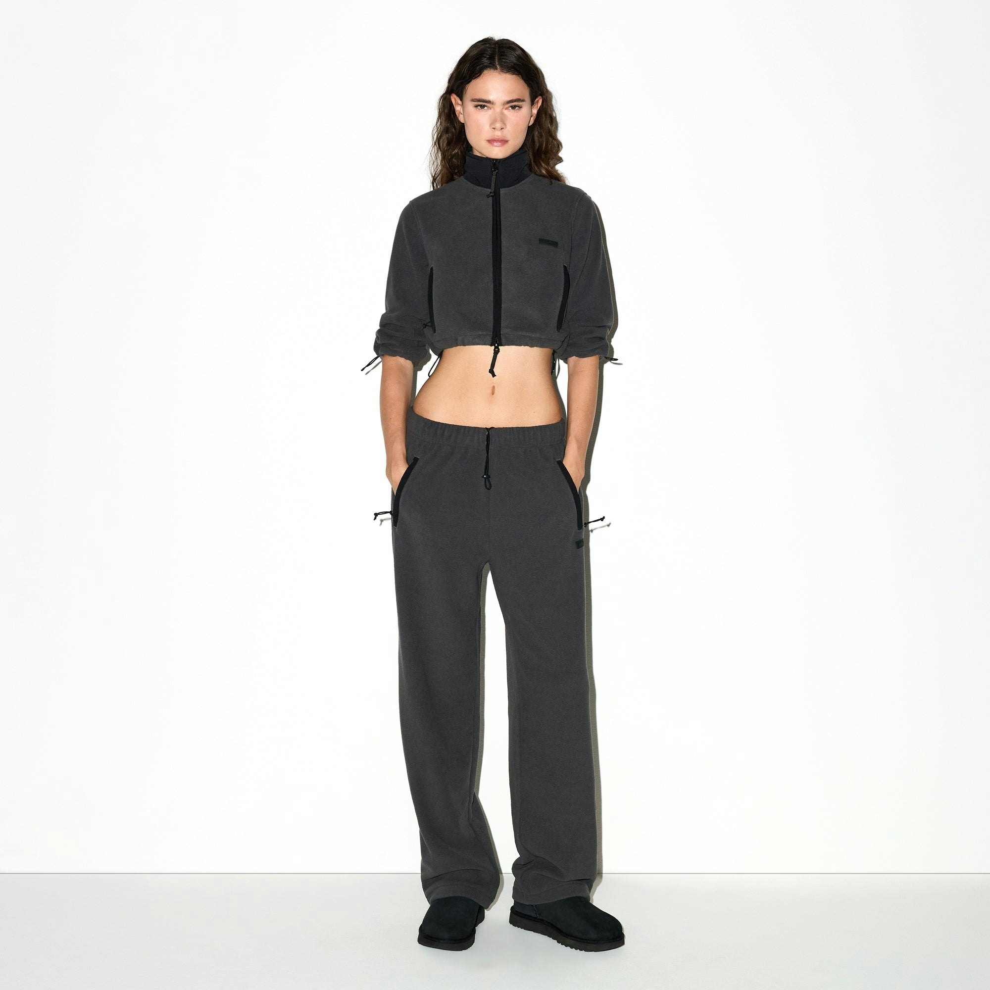 OUTDOOR FLEECE STRAIGHT LEG PANT | ASH ON A MODEL FRONT VIEW @ | FOCUS: 0.0, 1.0, 0.9