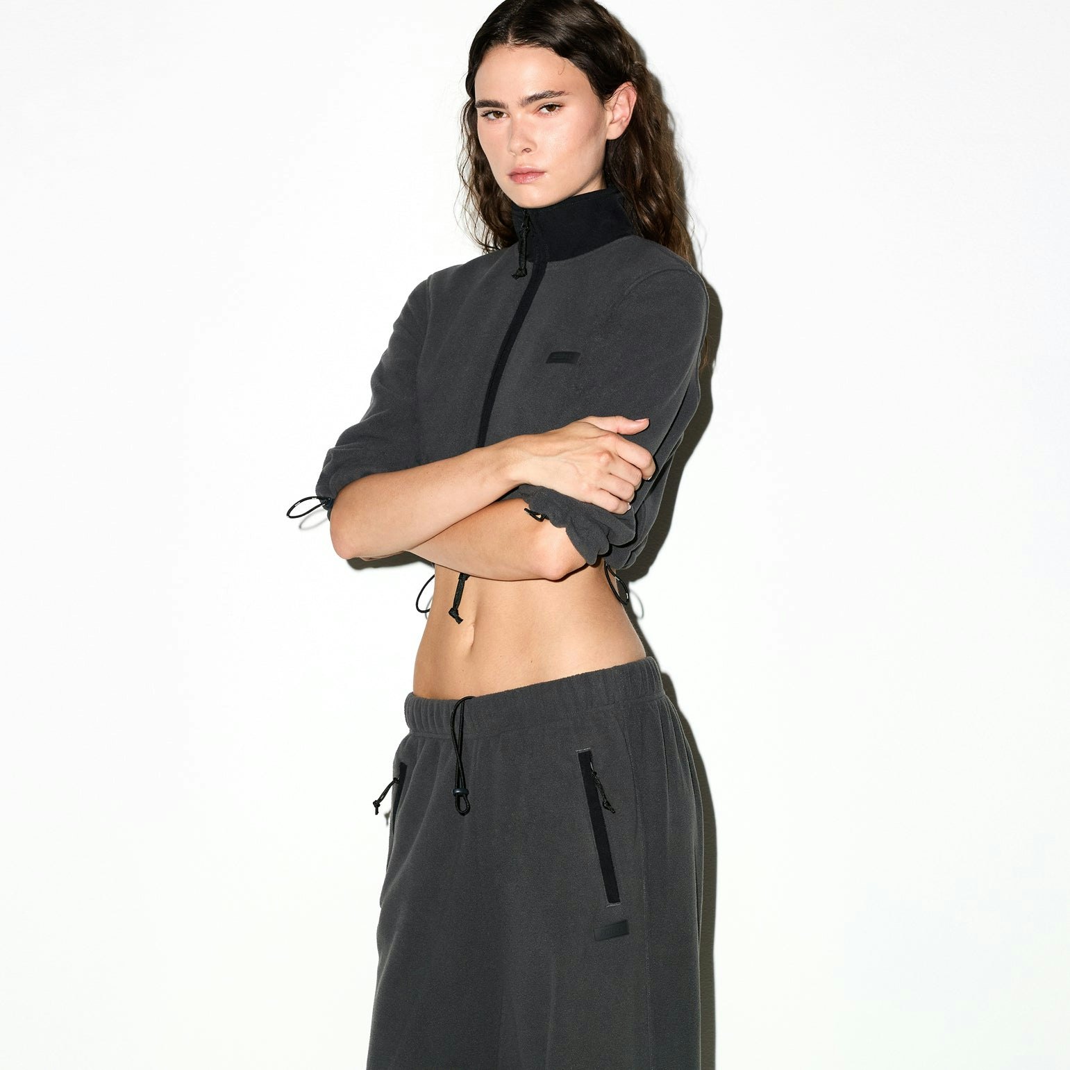 OUTDOOR FLEECE STRAIGHT LEG PANT | ASH ON A MODEL SIDE VIEW @ | FOCUS: 0.0, 1.0, 0.9