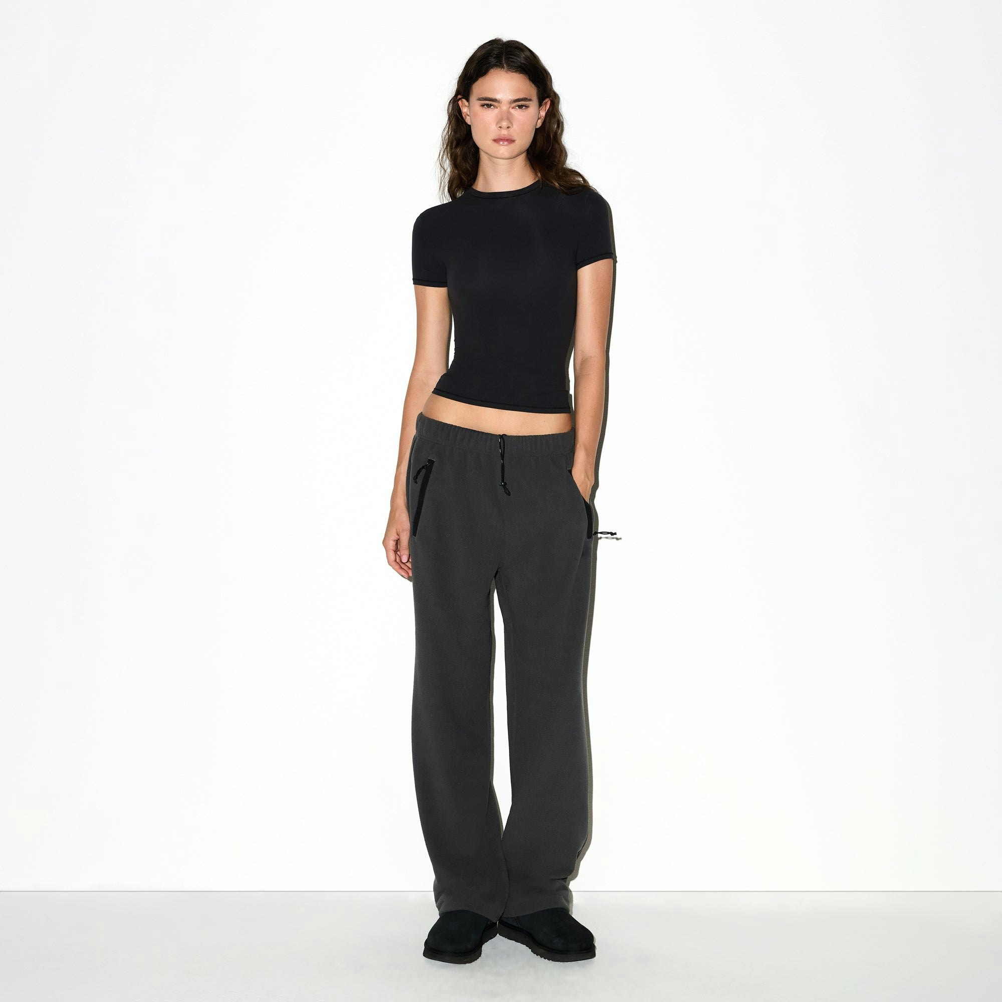 OUTDOOR FLEECE STRAIGHT LEG PANT | ASH ON A MODEL FRONT VIEW @ | FOCUS: 0.0, 1.0, 0.9