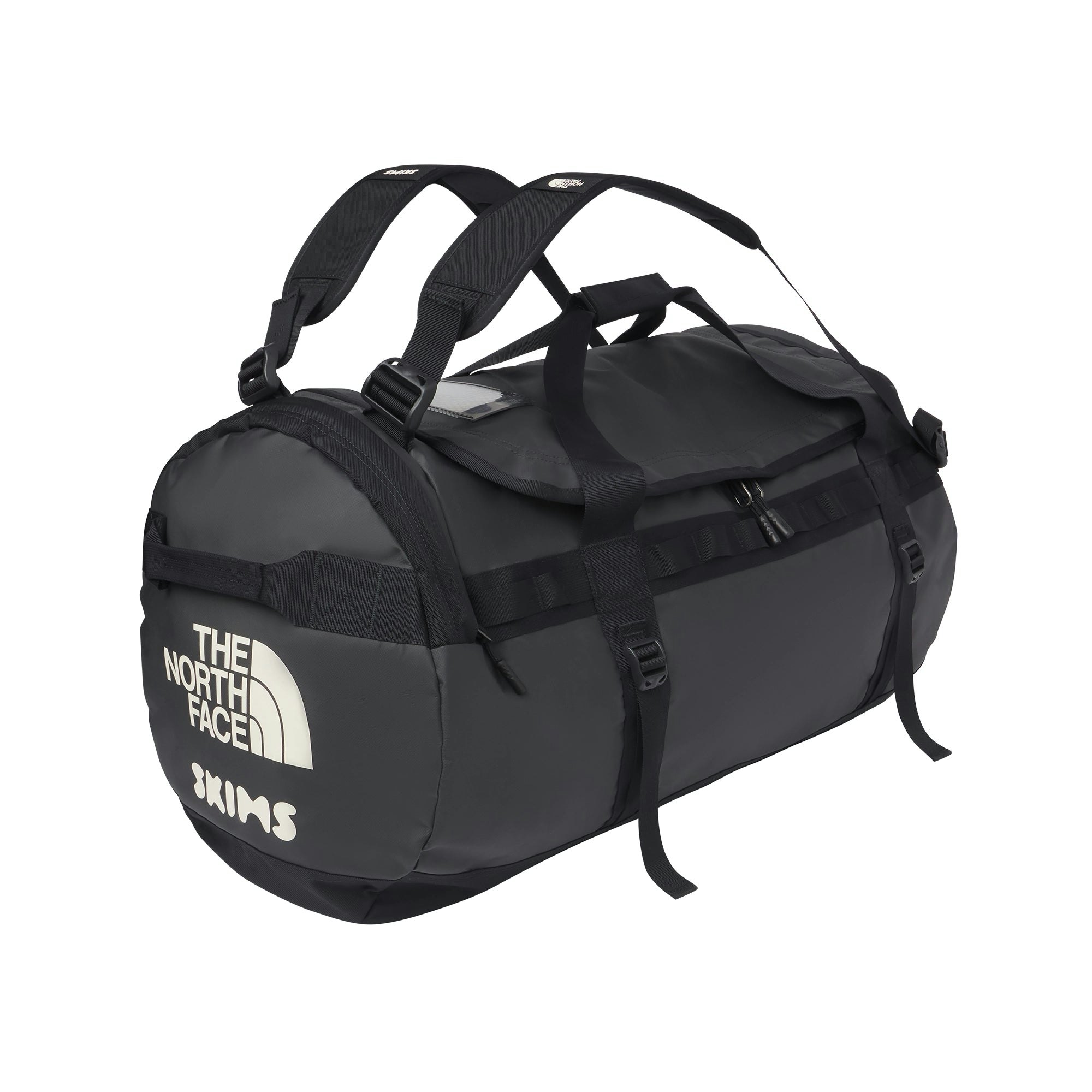 THE NORTH FACE X SKIMS LARGE BASE CAMP DUFFLE BAG | ONYX FLAT ON A WHITE BACKGROUND | FLT
