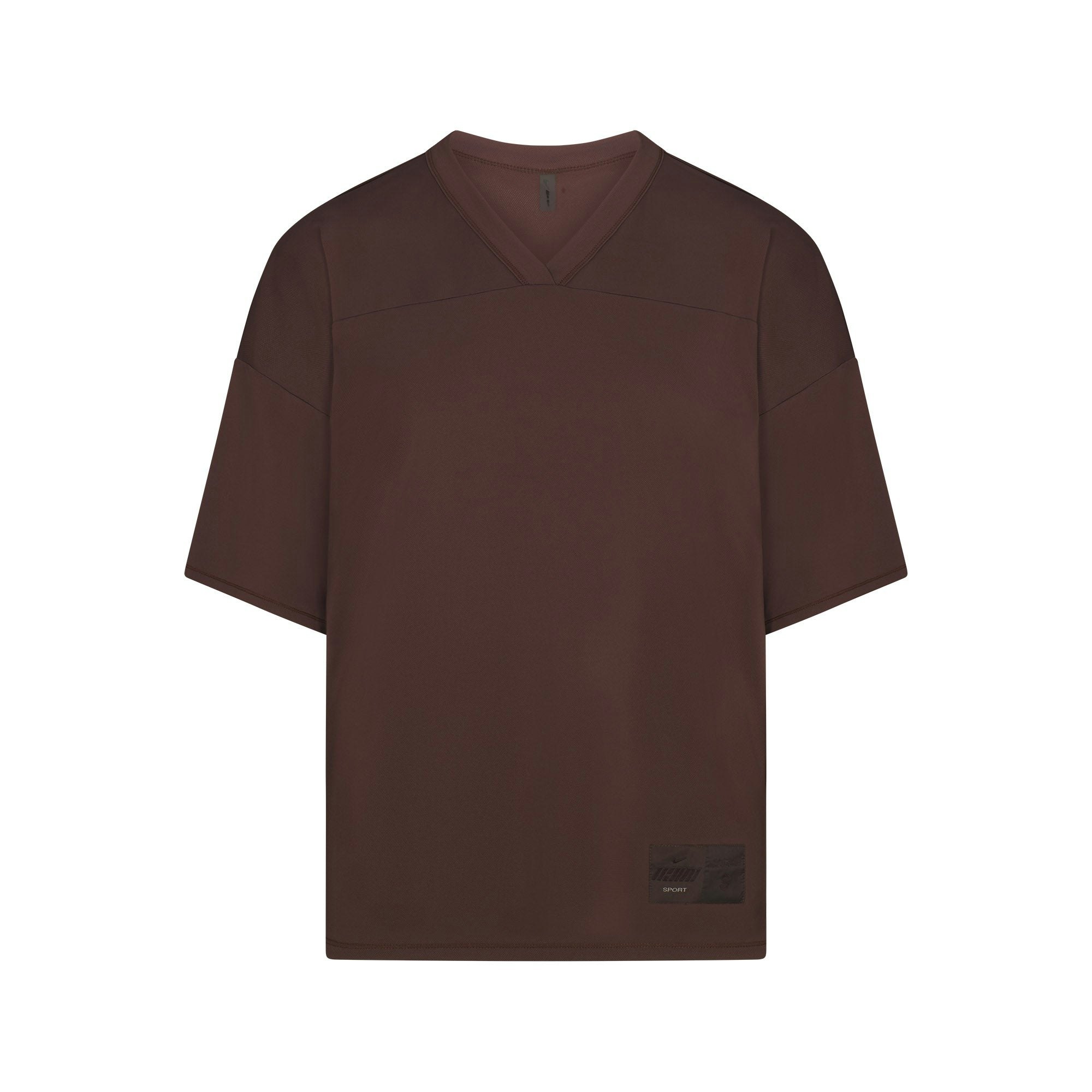 NikeSKIMS AIRY V-NECK OVERSIZED TOP | DARK SEPIA FLAT ON A WHITE BACKGROUND | FLT