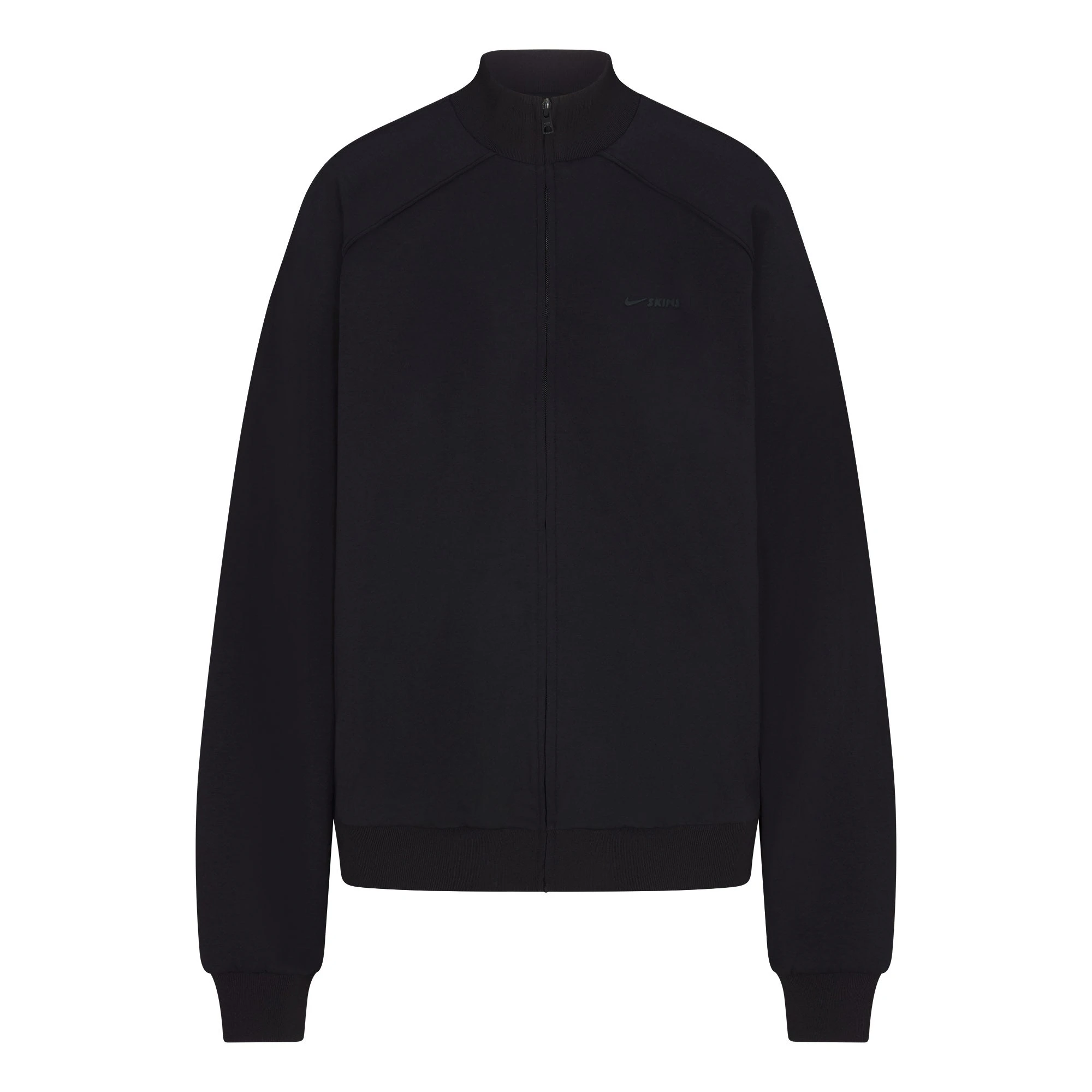 NikeSKIMS MATTE TRICOT OVERSIZED TRACK JACKET | OBSIDIAN FLAT ON A WHITE BACKGROUND | FLT