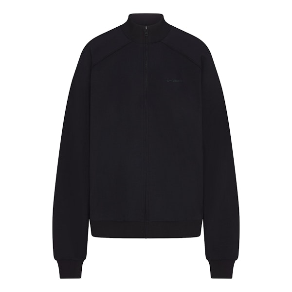 NikeSKIMS MATTE TRICOT OVERSIZED TRACK JACKET | OBSIDIAN FLAT ON A WHITE BACKGROUND | FLT