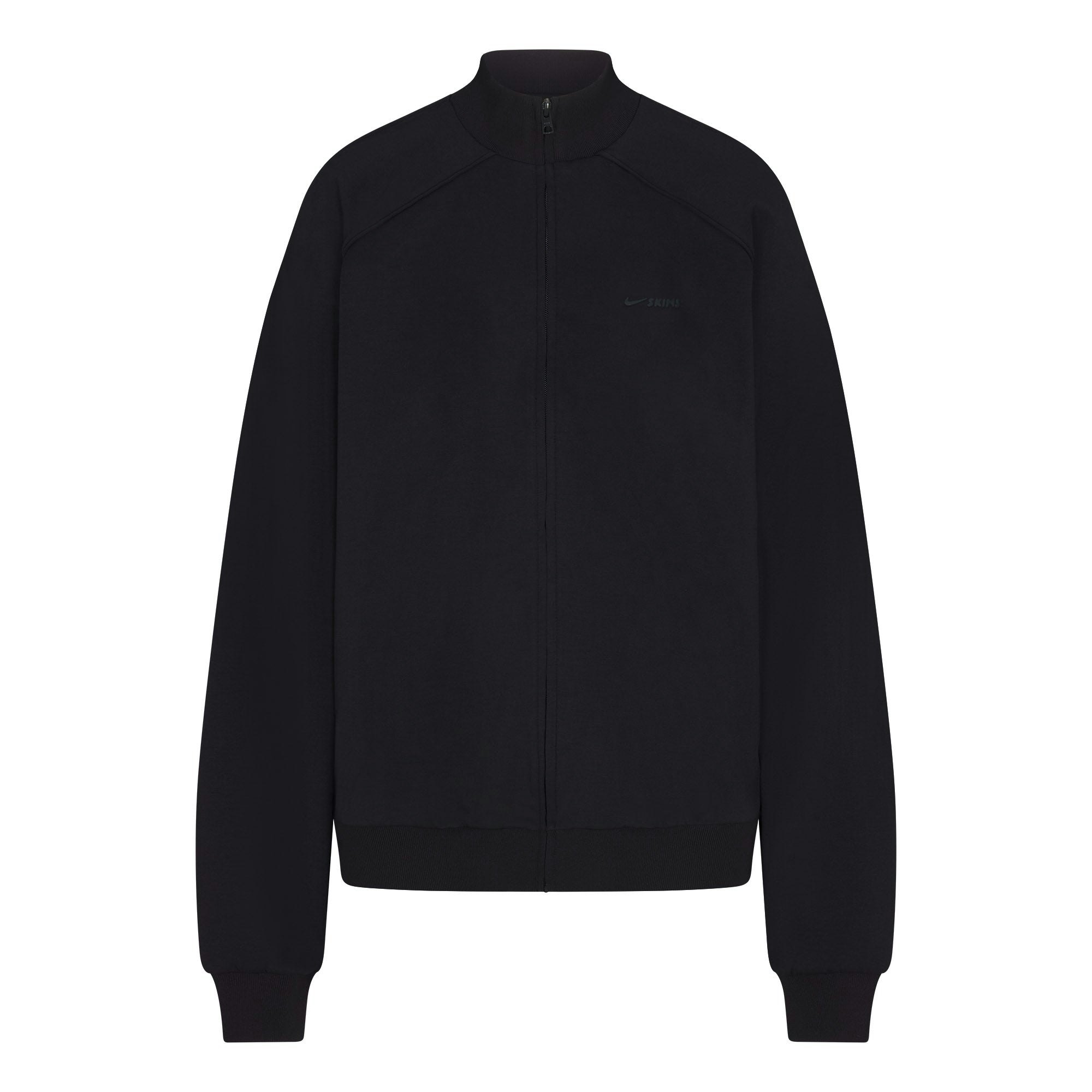 NikeSKIMS MATTE TRICOT OVERSIZED TRACK JACKET | OBSIDIAN FLAT ON A WHITE BACKGROUND | FLT
