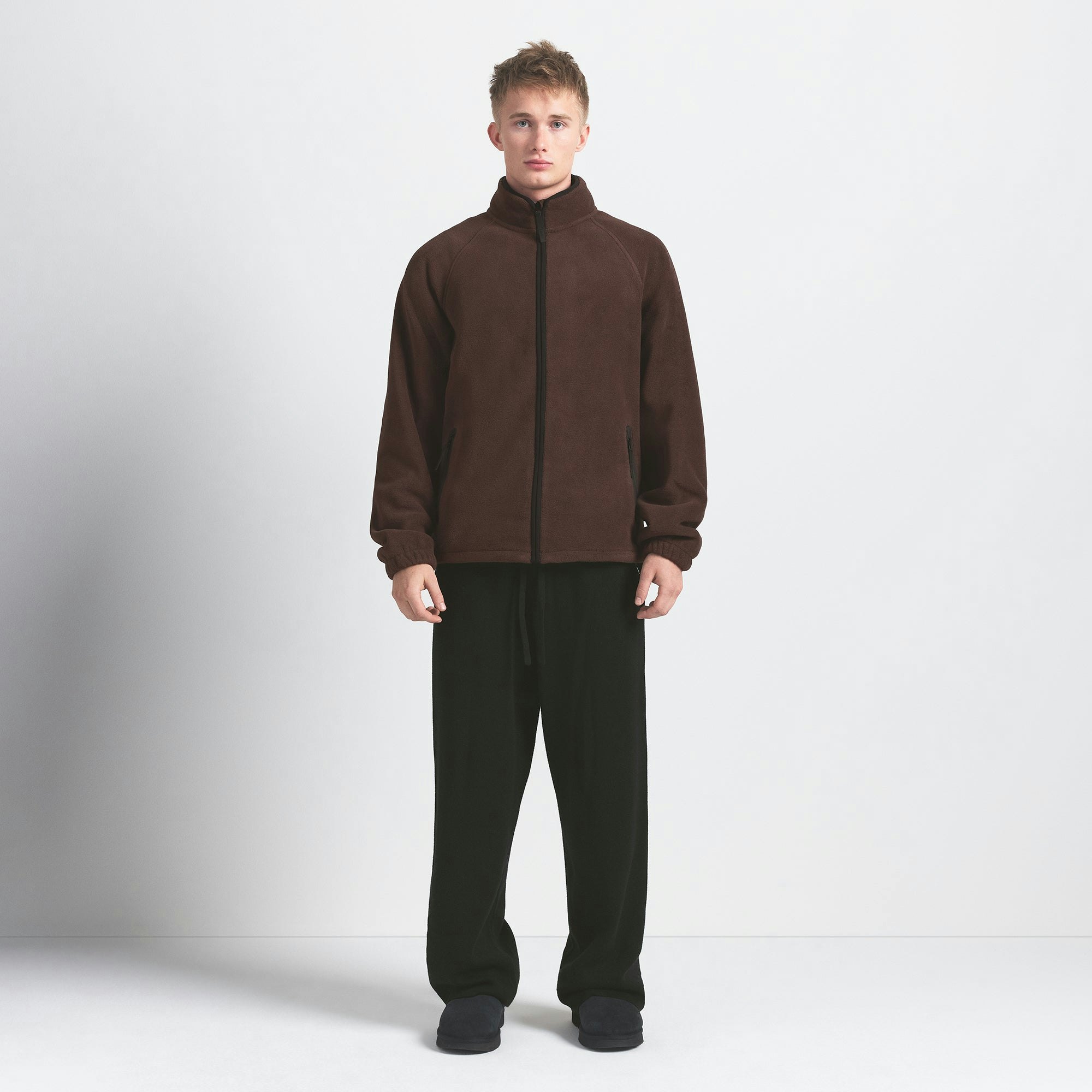 POLAR FLEECE MENS ZIP UP JACKET | ESPRESSO ON A MODEL FRONT VIEW @ | FOCUS: 0.0, 1.0, 0.9