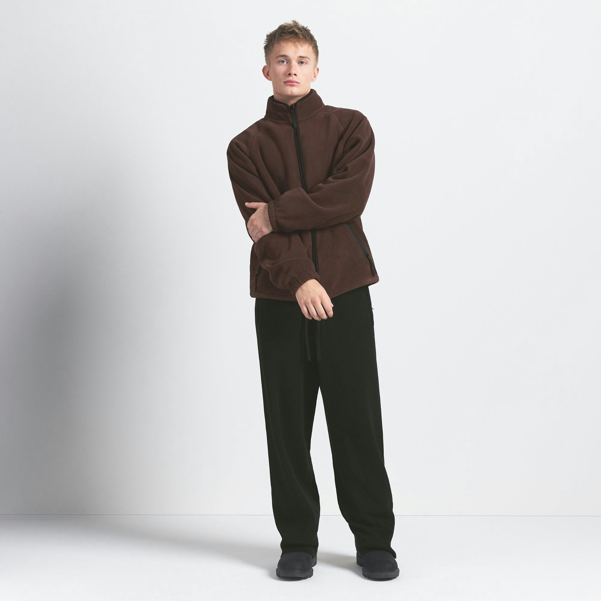 POLAR FLEECE MENS ZIP UP JACKET | ESPRESSO ON A MODEL FRONT VIEW @ | FOCUS: 0.0, 1.0, 0.9