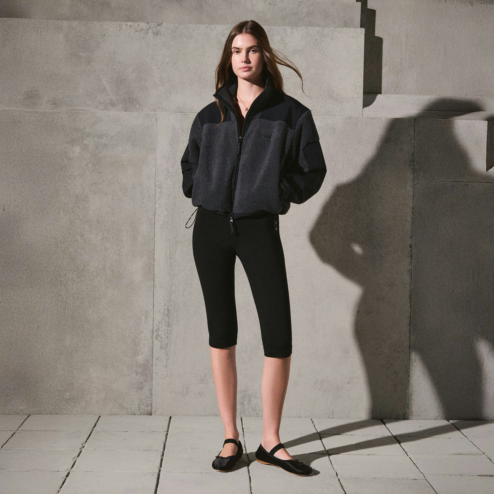 TEDDY BOXY ZIP UP JACKET | ASH ON A MODEL FRONT VIEW @ | FOCUS: 0.0, 1.0, 0.9