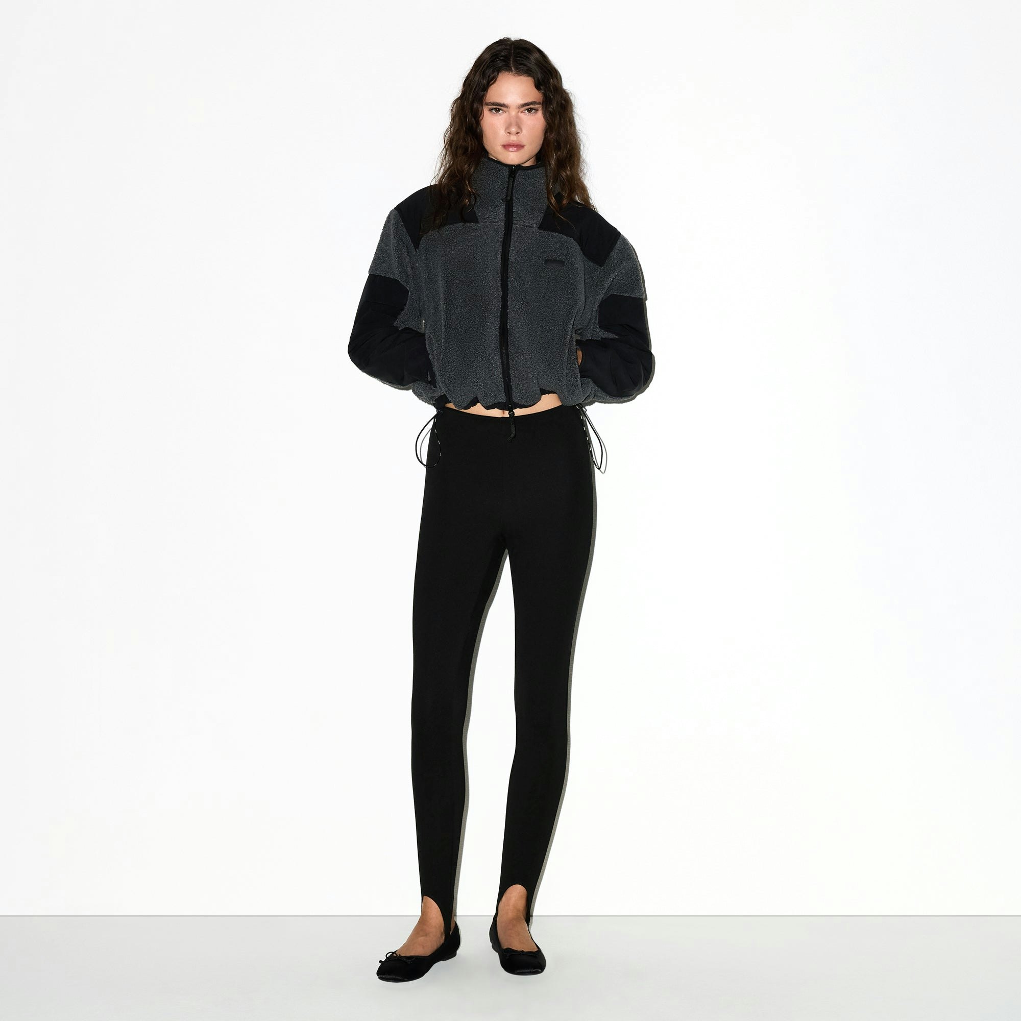 TEDDY BOXY ZIP UP JACKET | ASH ON A MODEL FRONT VIEW @ | FOCUS: 0.0, 1.0, 0.9