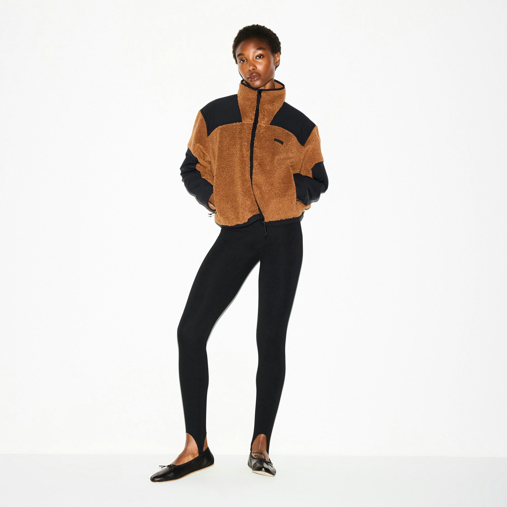 TEDDY BOXY ZIP UP JACKET | CHAI ON A MODEL FRONT VIEW @ | FOCUS: 0.0, 1.0, 0.9