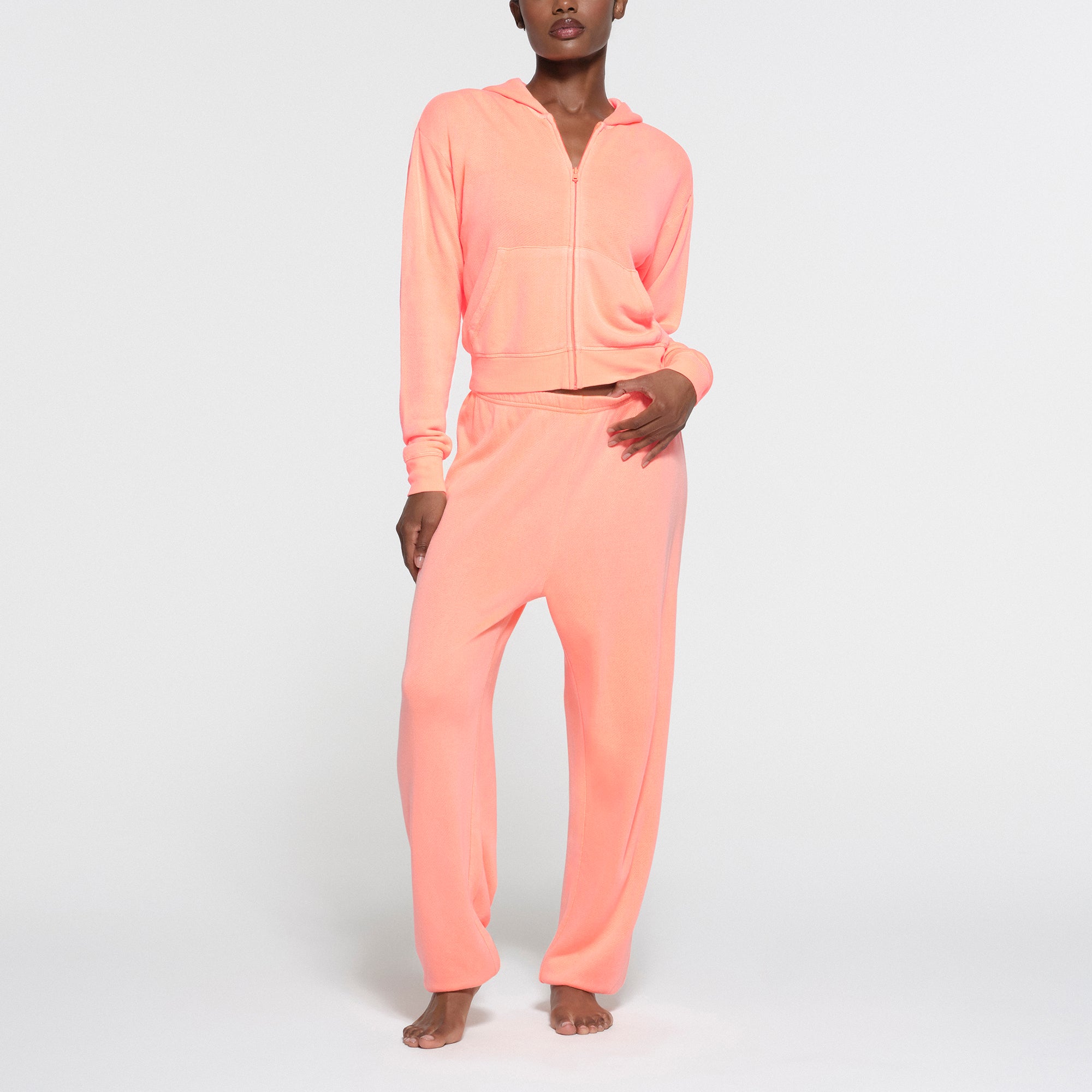 MODAL FRENCH TERRY CLASSIC ZIP UP HOODIE NEON ORANGE