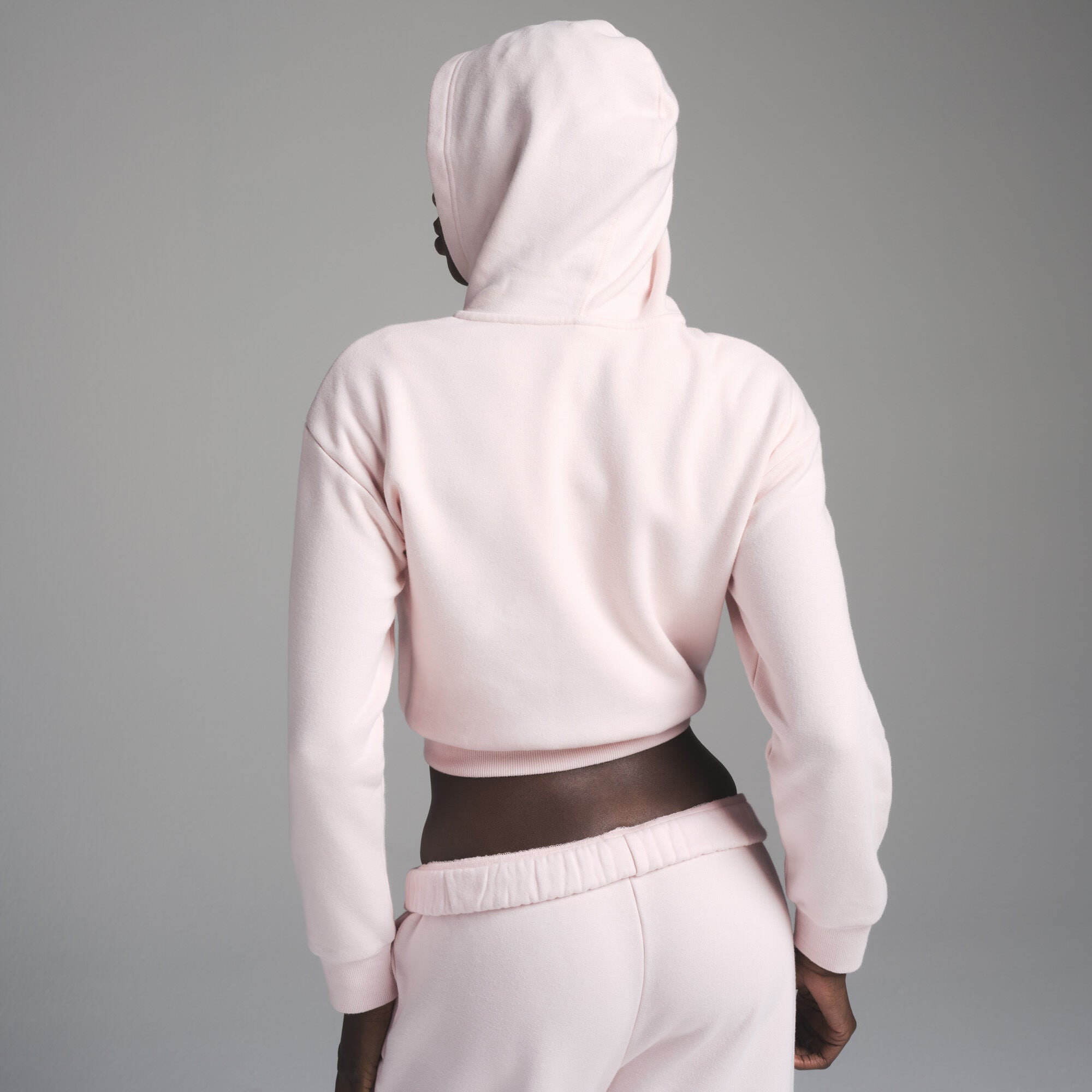 COTTON FLEECE SHRUNKEN ZIP UP HOODIE | BARELY PINK