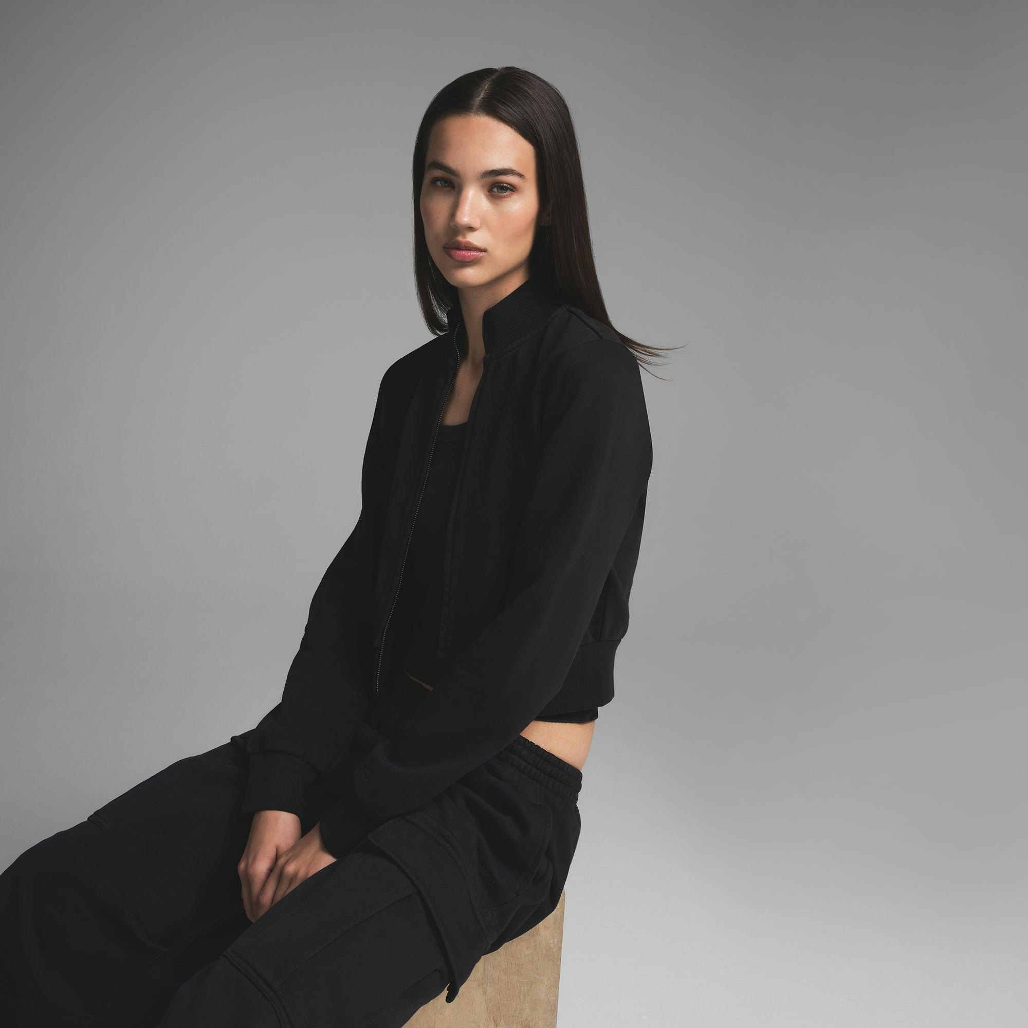 BOYFRIEND FLEECE  TRACK JACKET | WASHED ONYX ON A MODEL SIDE VIEW | FOCUS: 0.0, 1.0, 0.9