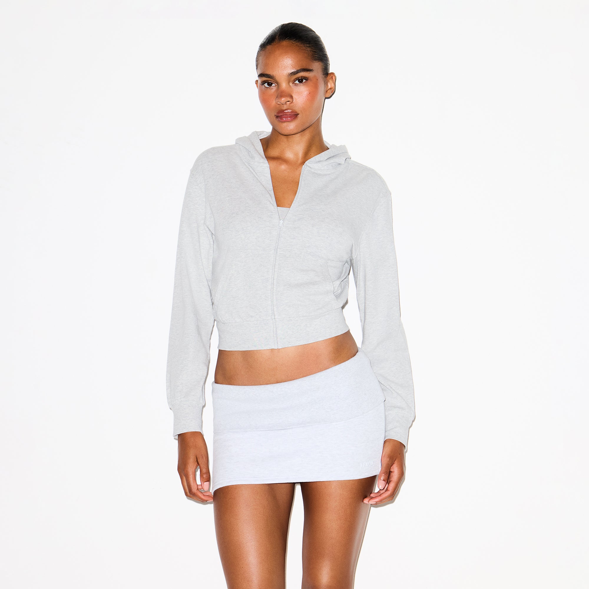 COTTON JERSEY ZIP UP HOODIE | LIGHT HEATHER GREY