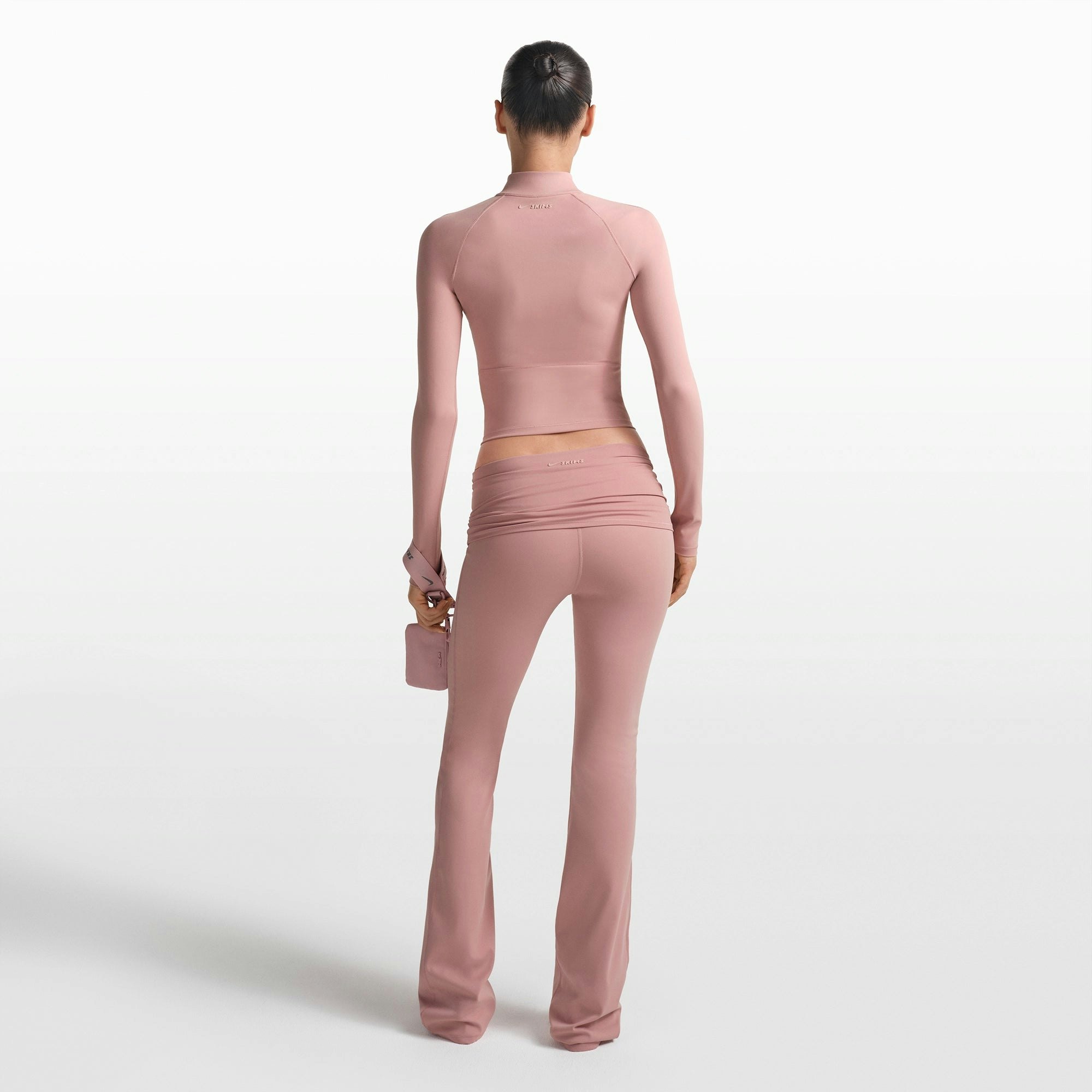 NikeSKIMS MATTE MOCK NECK FULL ZIP JACKET | HIMALAYAN ON A MODEL FRONT VIEW @ | FOCUS: 0.0, 1.0, 0.9