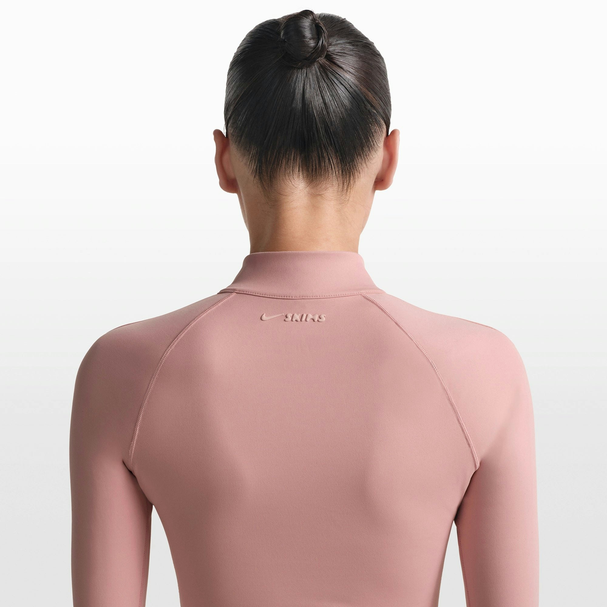 NikeSKIMS MATTE MOCK NECK FULL ZIP JACKET | HIMALAYAN ON A MODEL FRONT VIEW @ | FOCUS: 0.0, 1.0, 0.9