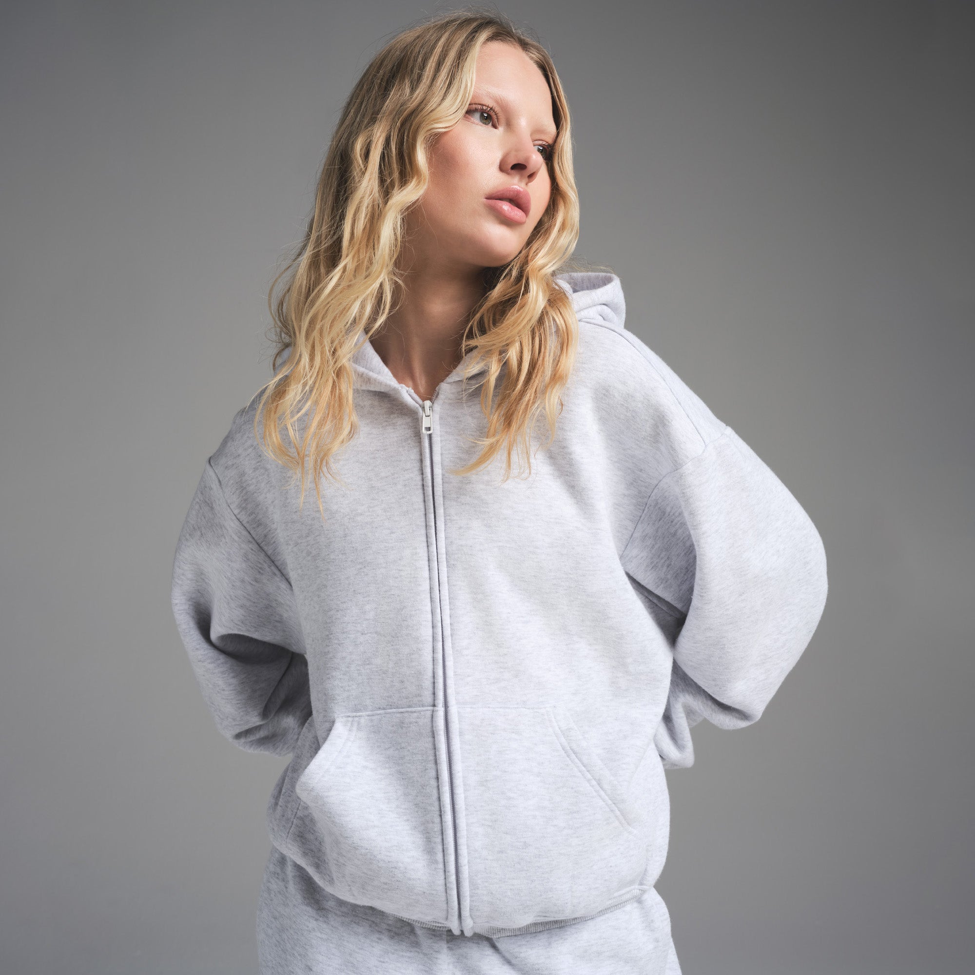 COTTON FLEECE CLASSIC ZIP UP HOODIE LIGHT HEATHER GREY