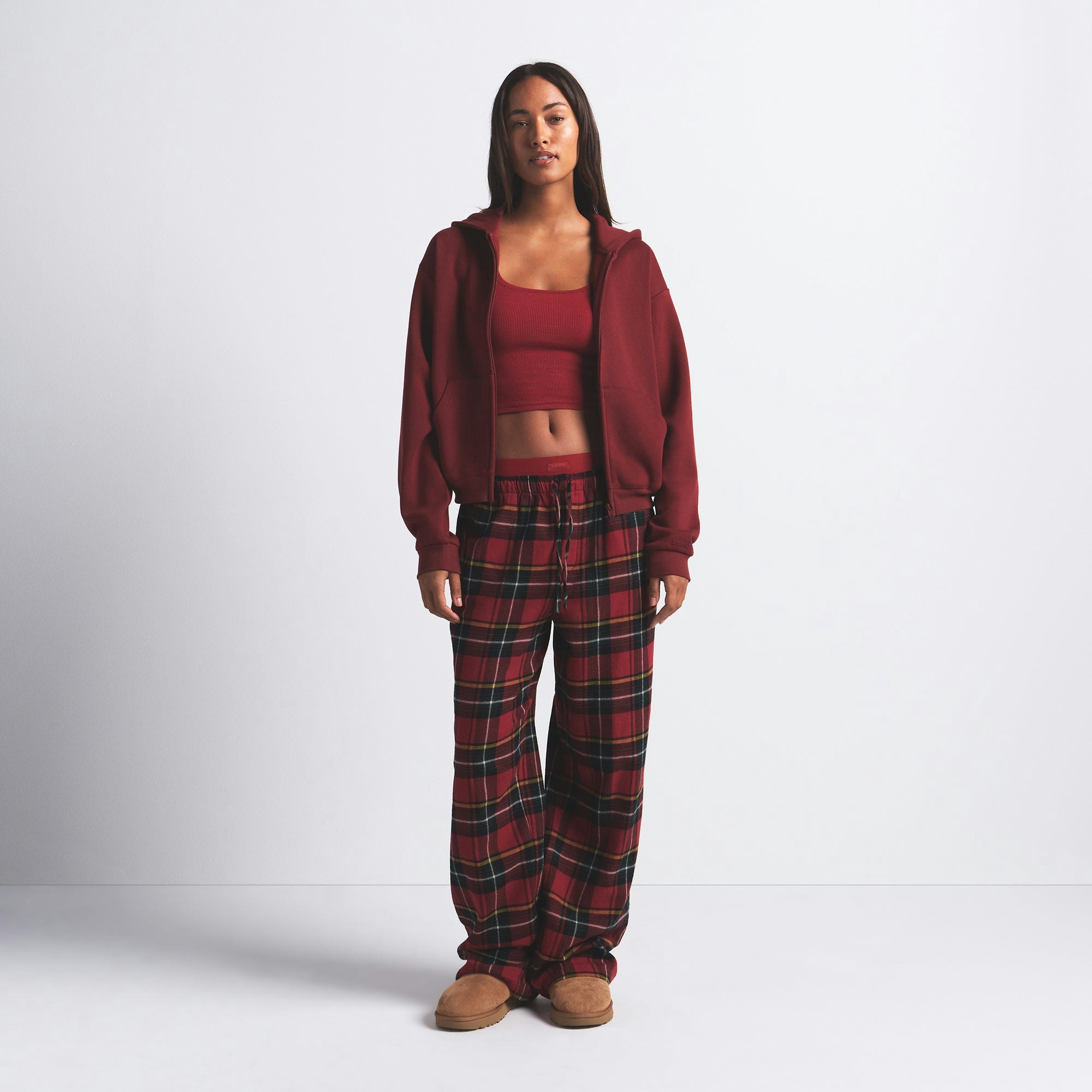 COTTON FLEECE CLASSIC ZIP UP HOODIE | MERLOT ON A MODEL FRONT VIEW @ | FOCUS: 0.0, 1.0, 0.9