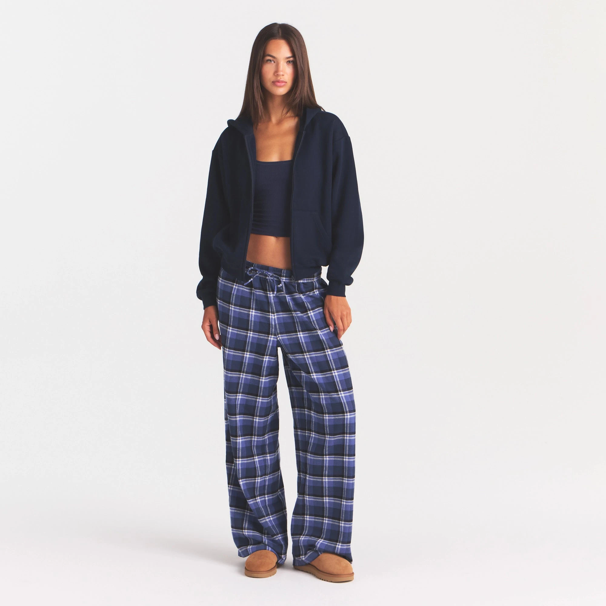 COTTON FLEECE CLASSIC ZIP UP HOODIE | NAVY ON A MODEL FRONT VIEW @ | FOCUS: 0.0, 1.0, 0.9