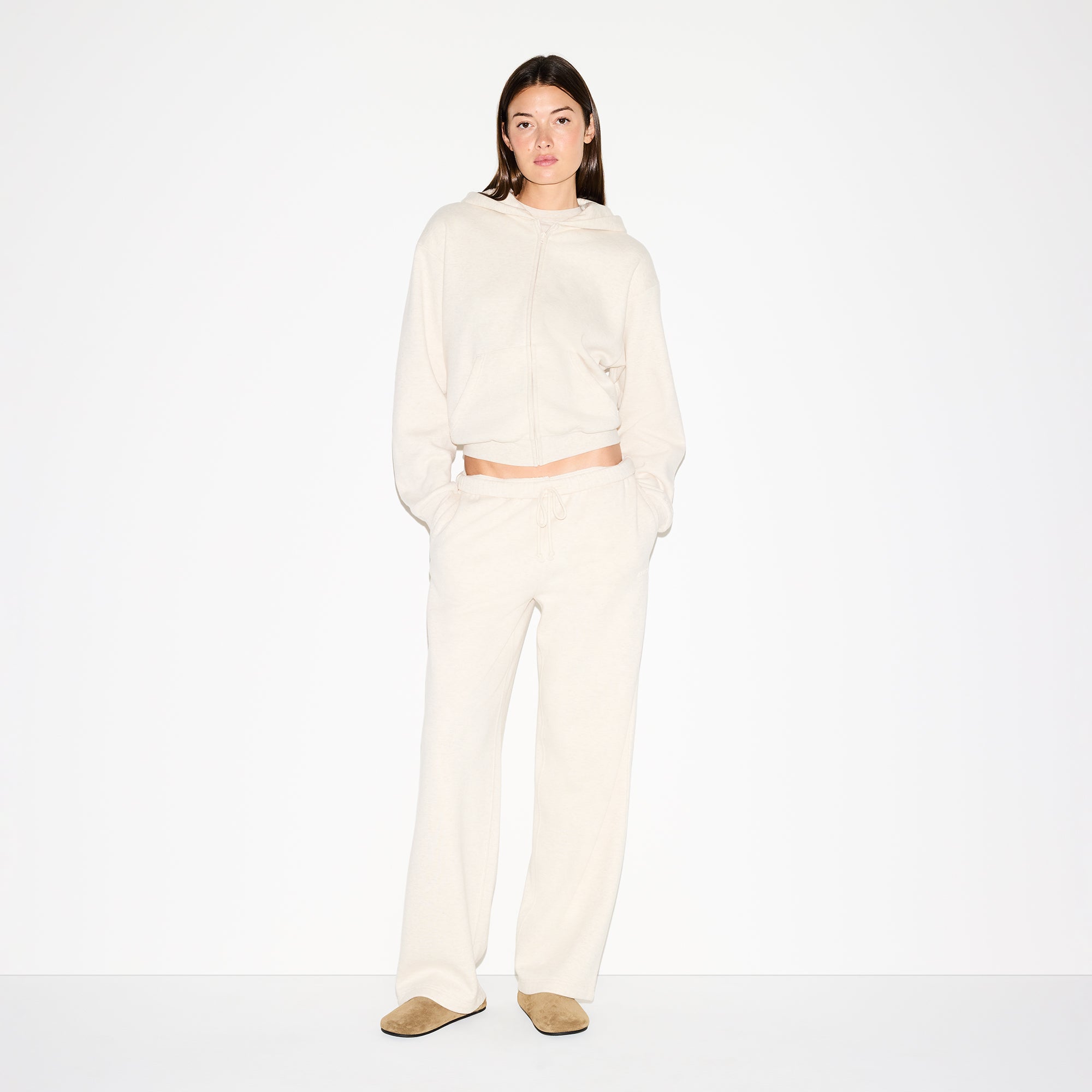 COTTON FLEECE CLASSIC ZIP UP HOODIE | OATMEAL HEATHER | SKIMS