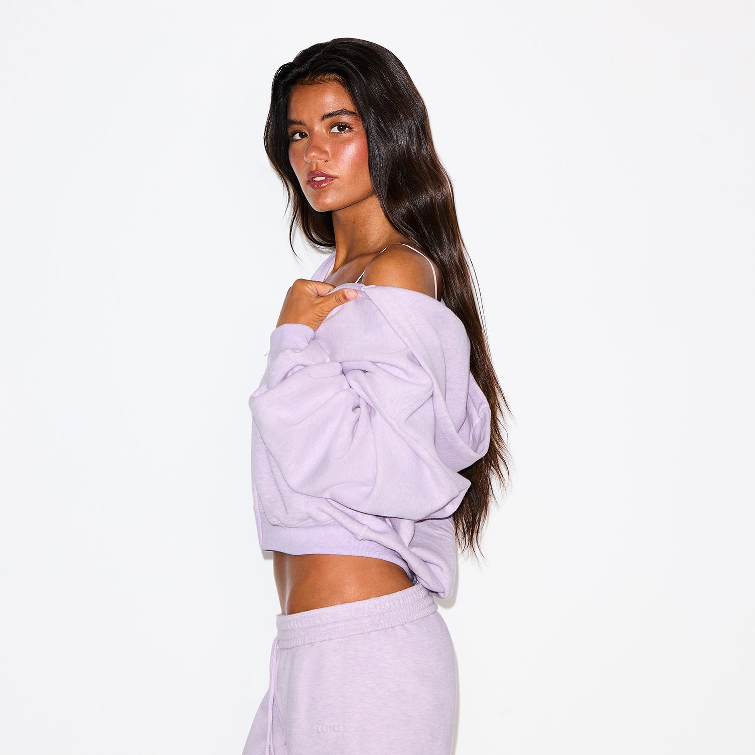 COTTON FLEECE CLASSIC ZIP UP HOODIE | PURPLE HEATHER | SKIMS