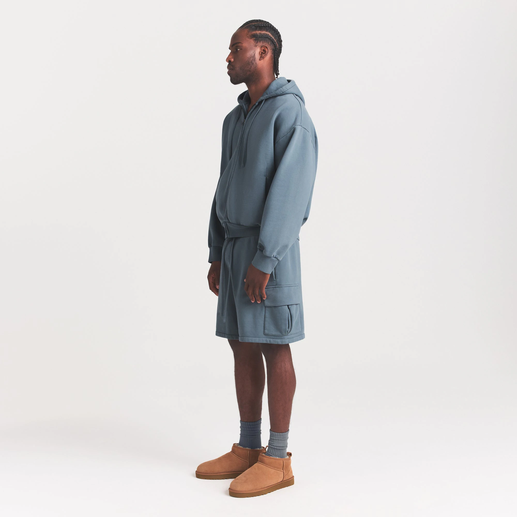 HEAVYWEIGHT FLEECE MENS ZIP UP HOODIE | KYANITE ON A MODEL FRONT VIEW @ | FOCUS: 0.0, 1.0, 0.9