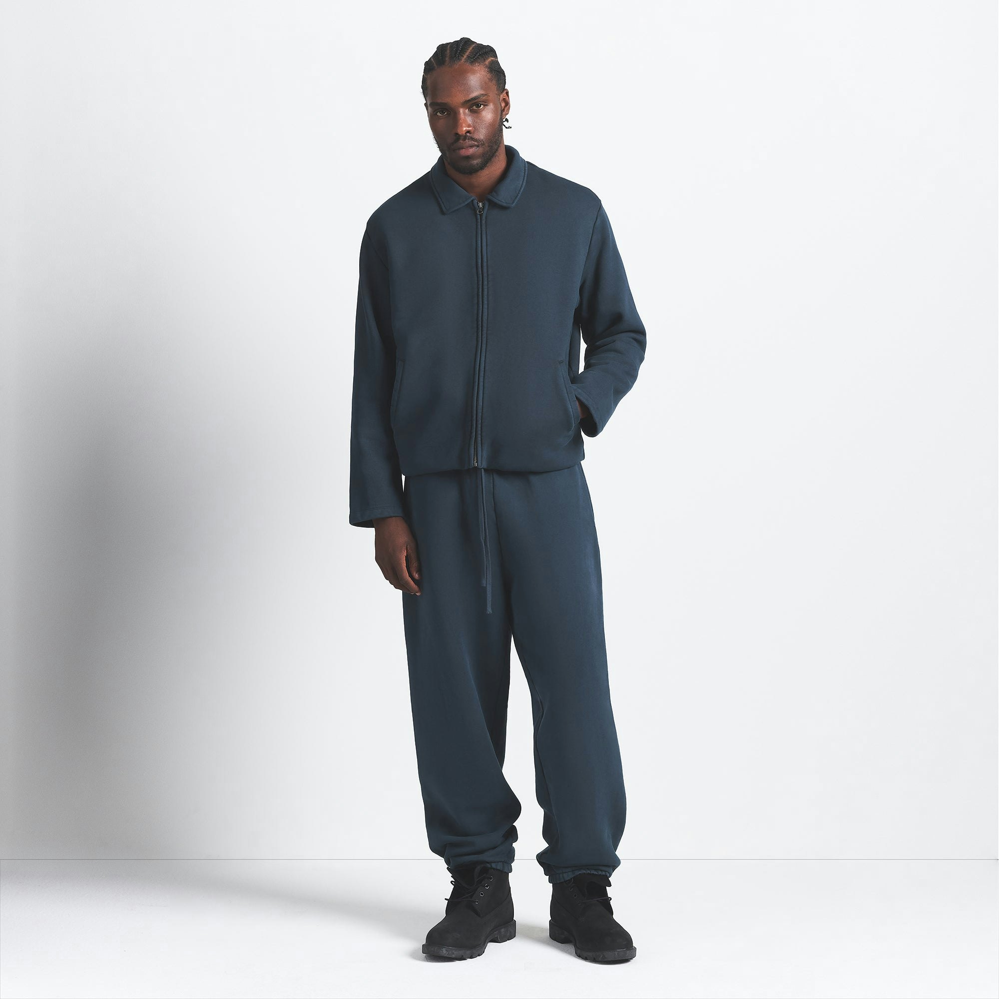 HEAVYWEIGHT FLEECE MENS ZIP UP JACKET | NAVY ON A MODEL FRONT VIEW @ | FOCUS: 0.0, 1.0, 0.9