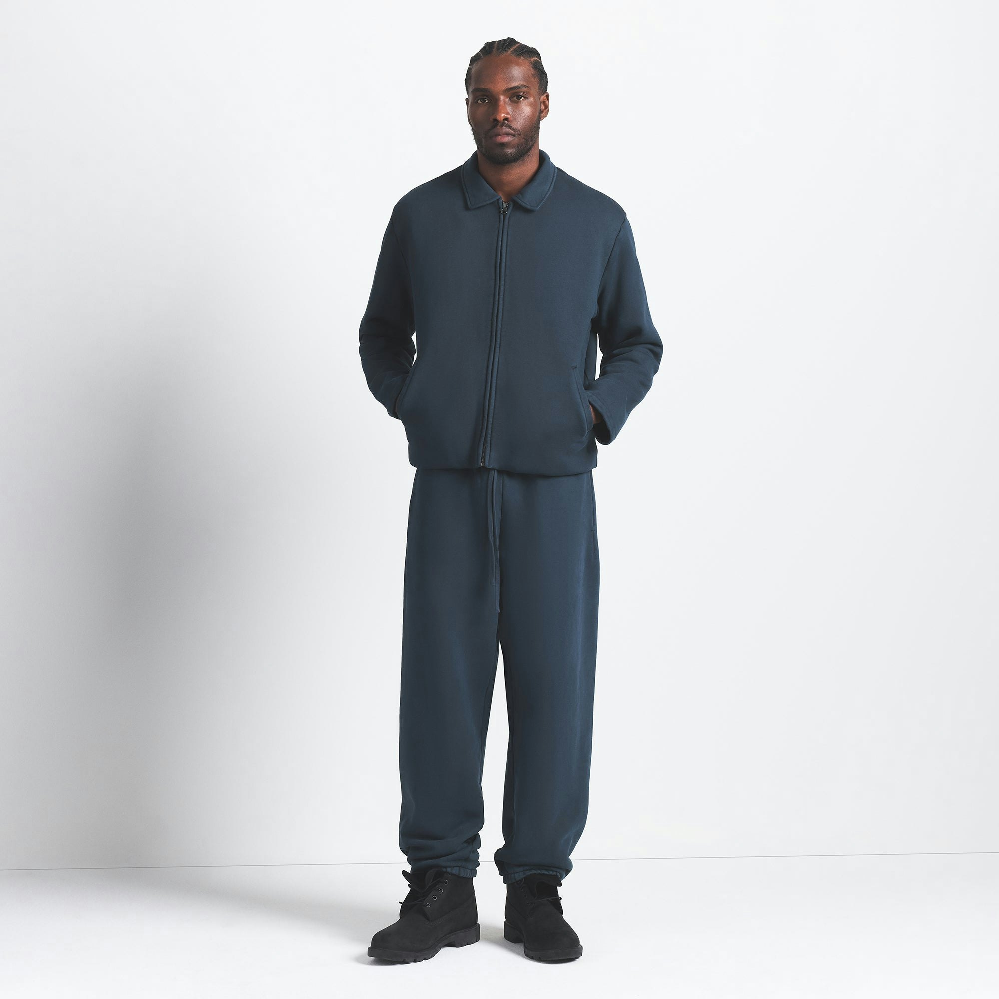 HEAVYWEIGHT FLEECE MENS ZIP UP JACKET | NAVY ON A MODEL FRONT VIEW @ | FOCUS: 0.0, 1.0, 0.9