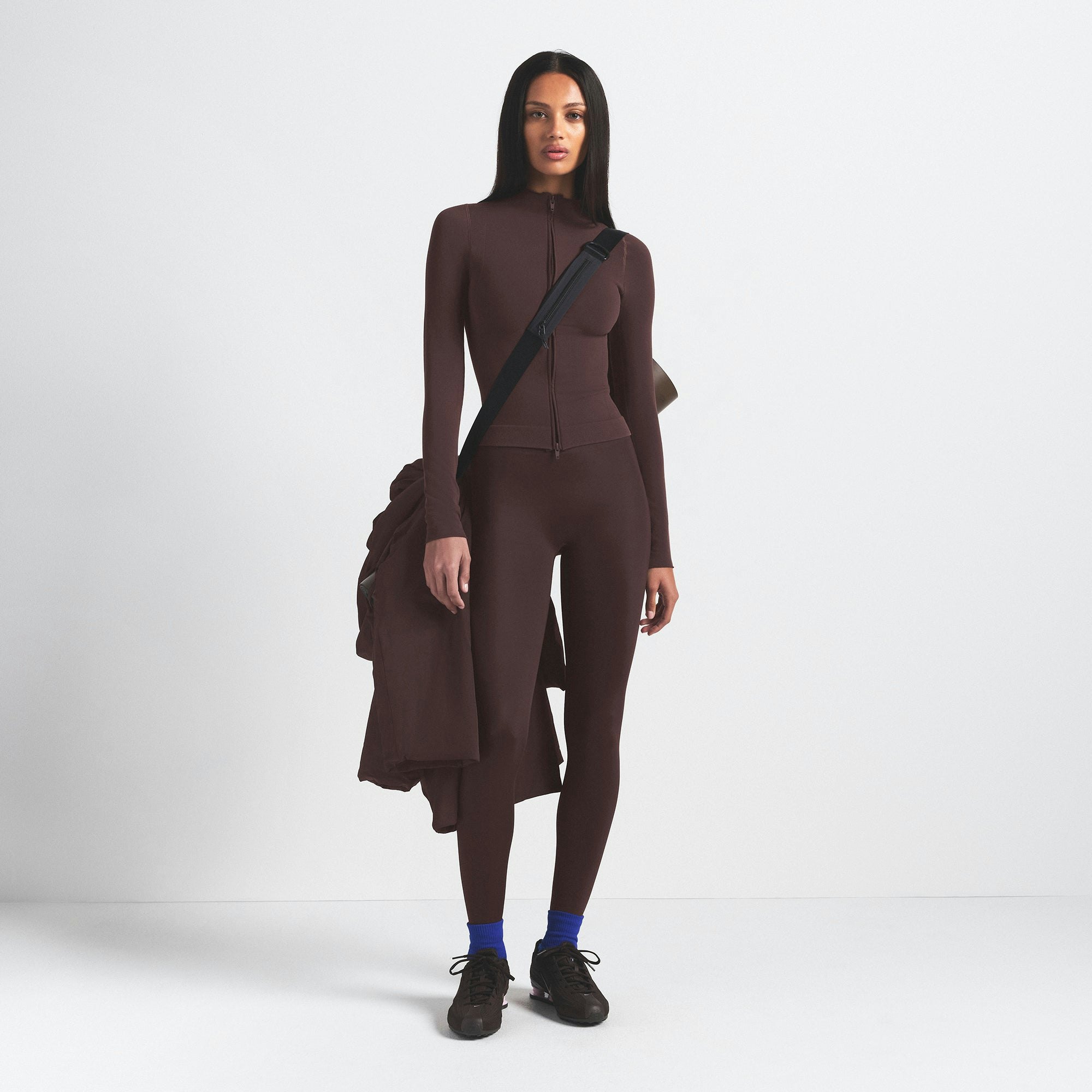 NikeSKIMS VINTAGE SEAMLESS FULL ZIP JACKET | PHOENIX ON A MODEL FRONT VIEW @ | FOCUS: 0.0, 1.0, 0.9