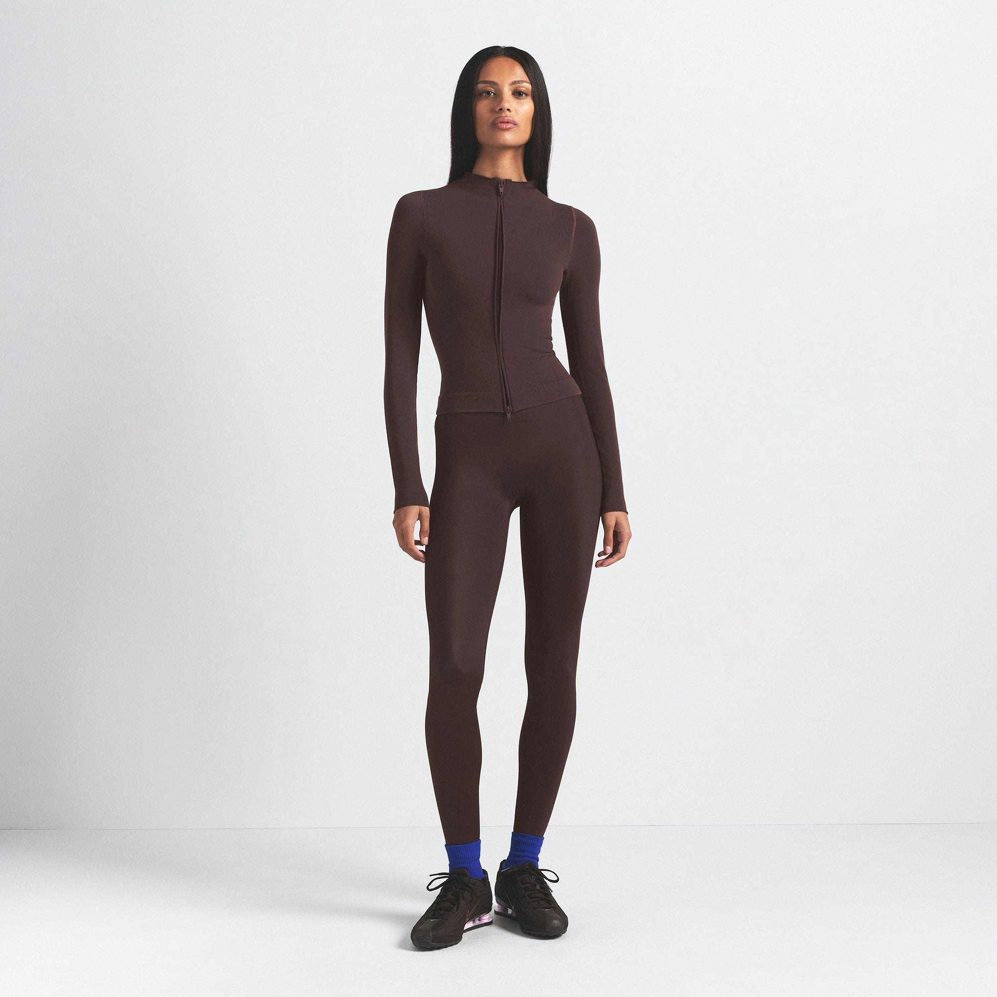 NikeSKIMS VINTAGE SEAMLESS FULL ZIP JACKET | PHOENIX ON A MODEL FRONT VIEW @ | FOCUS: 0.0, 1.0, 0.9