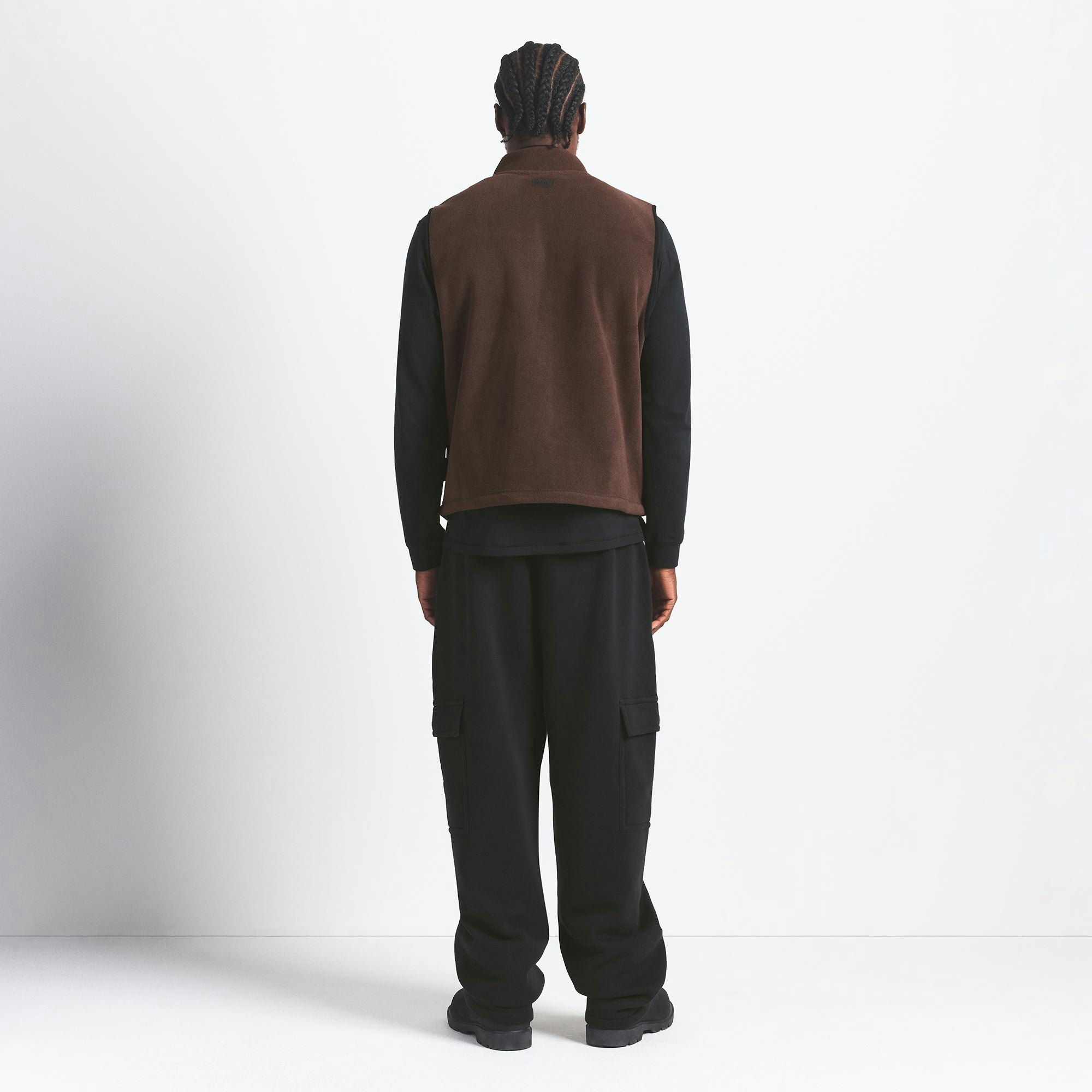 POLAR FLEECE MENS VEST | ESPRESSO ON A MODEL BACK VIEW @ | FOCUS: 0.0, 1.0, 0.9
