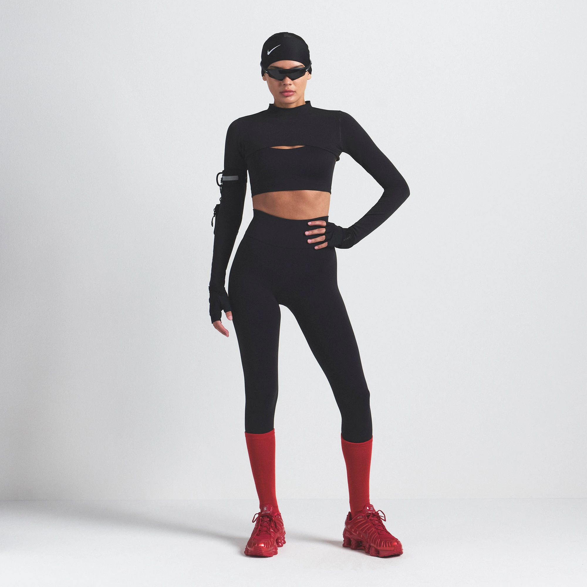 NikeSKIMS VINTAGE SEAMLESS SHRUG | OBSIDIAN ON A MODEL FRONT VIEW