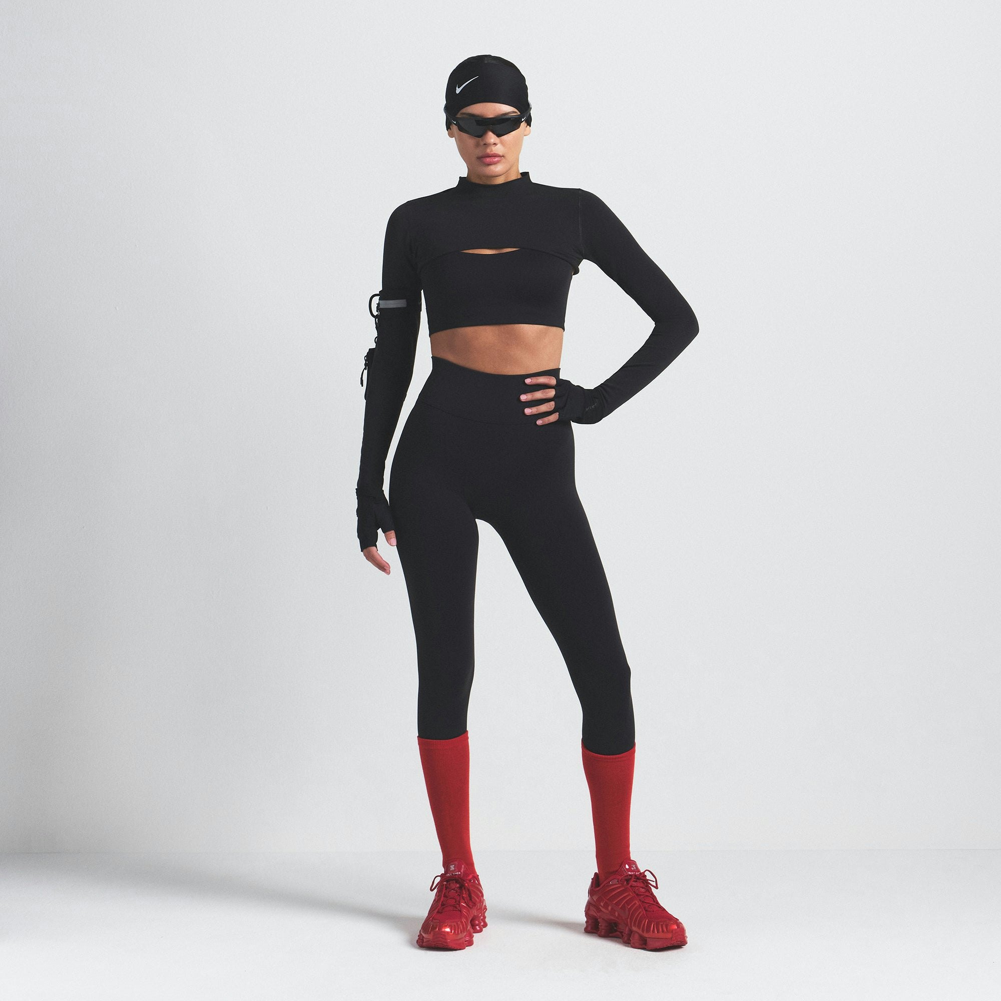 NikeSKIMS VINTAGE SEAMLESS SHRUG | OBSIDIAN ON A MODEL FRONT VIEW