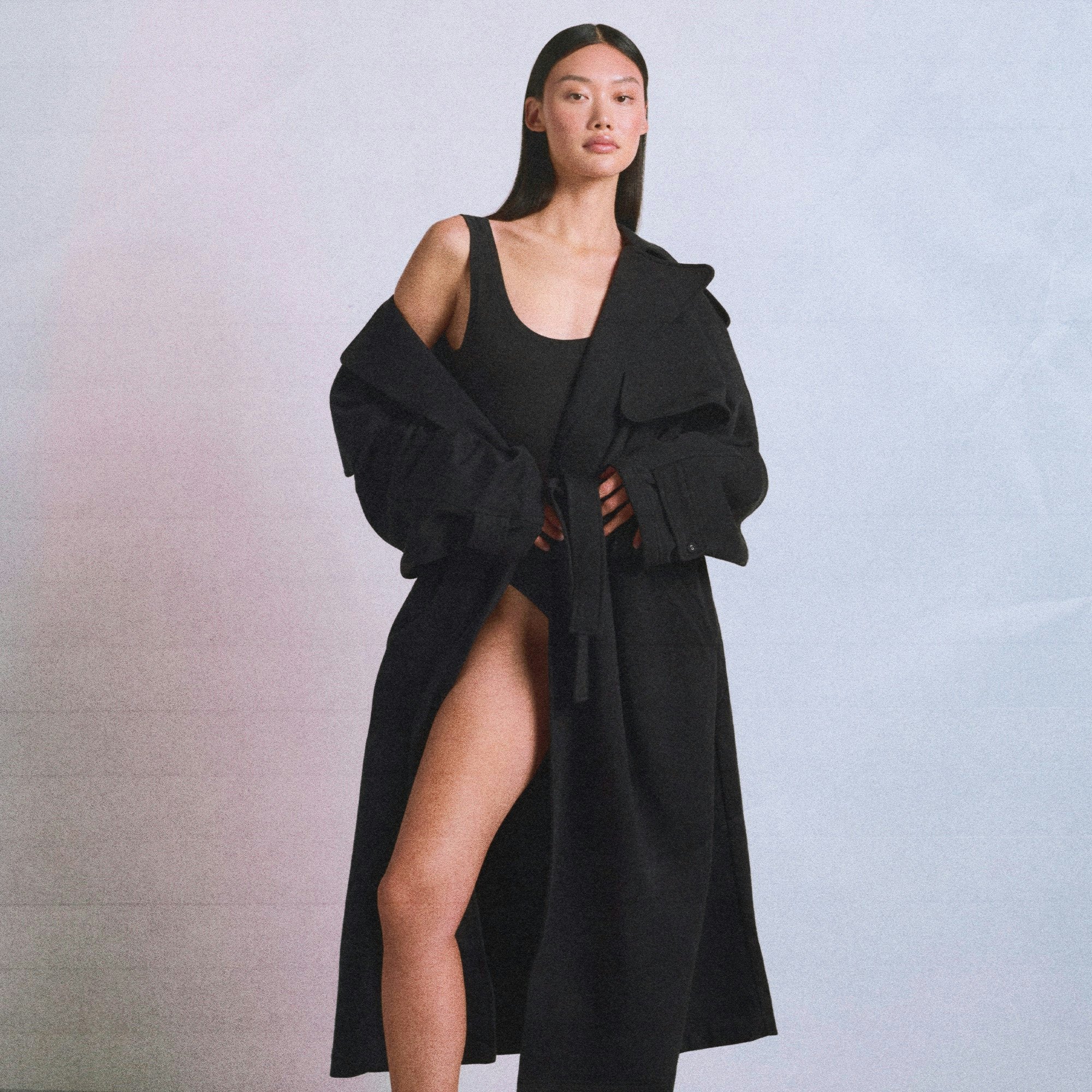 BOYFRIEND FLEECE TRENCH COAT | WASHED ONYX CAMPAIGN IMAGERY