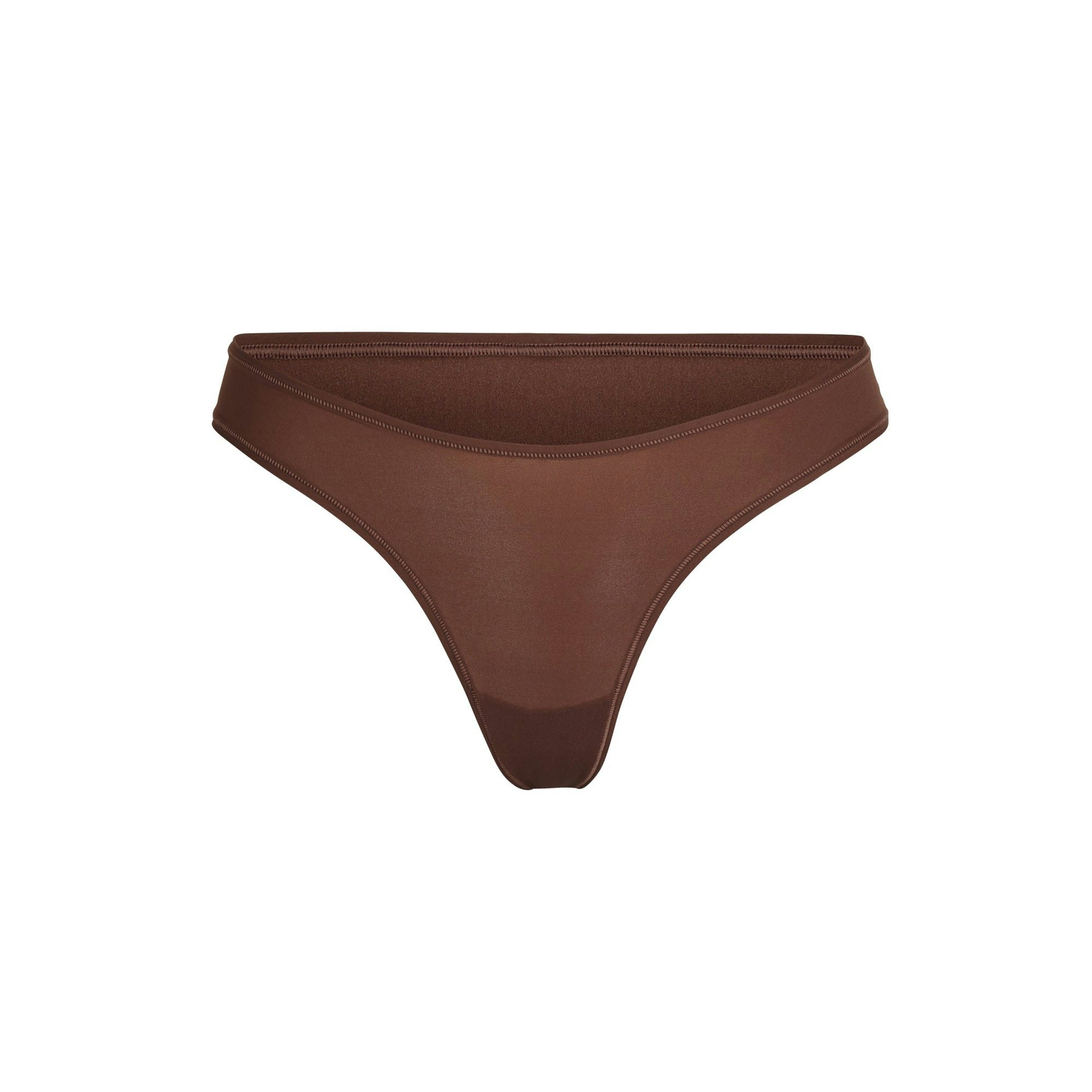 FITS EVERYBODY DIPPED FRONT THONG | COCOA (THONGS, PANTIES) LAYS FLAT ON A WHITE BACKGROUND | FLT