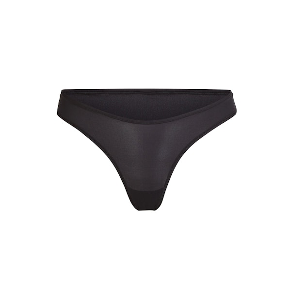 FITS EVERYBODY DIPPED FRONT THONG | ONYX (THONGS, PANTIES) LAYS FLAT ON A WHITE BACKGROUND | FLT