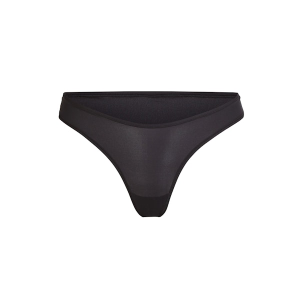 FITS EVERYBODY DIPPED FRONT THONG | ONYX (THONGS, PANTIES) LAYS FLAT ON A WHITE BACKGROUND | FLT