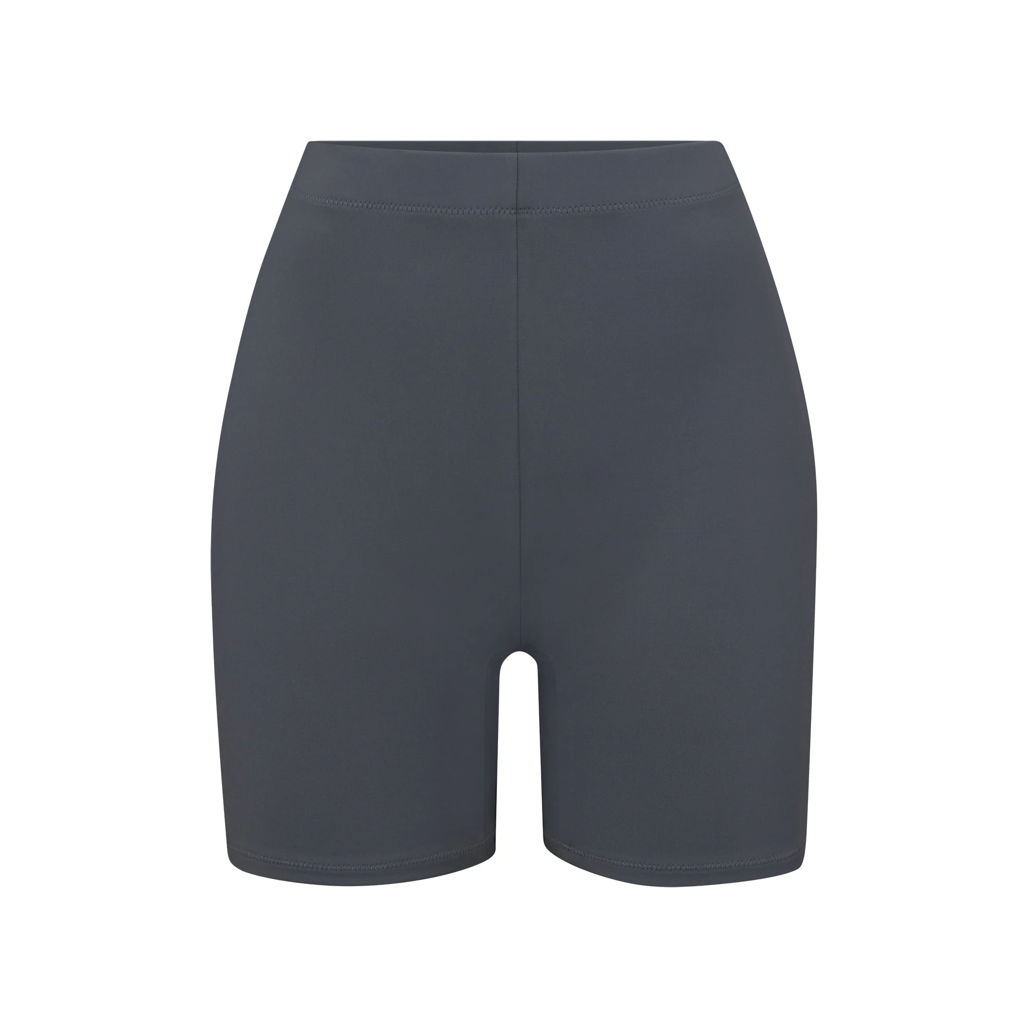 SIGNATURE SWIM MID WAIST SHORT | GUNMETAL (SWIM SHORTS, SWIM) LAYS FLAT ON A WHITE BACKGROUND | FLT