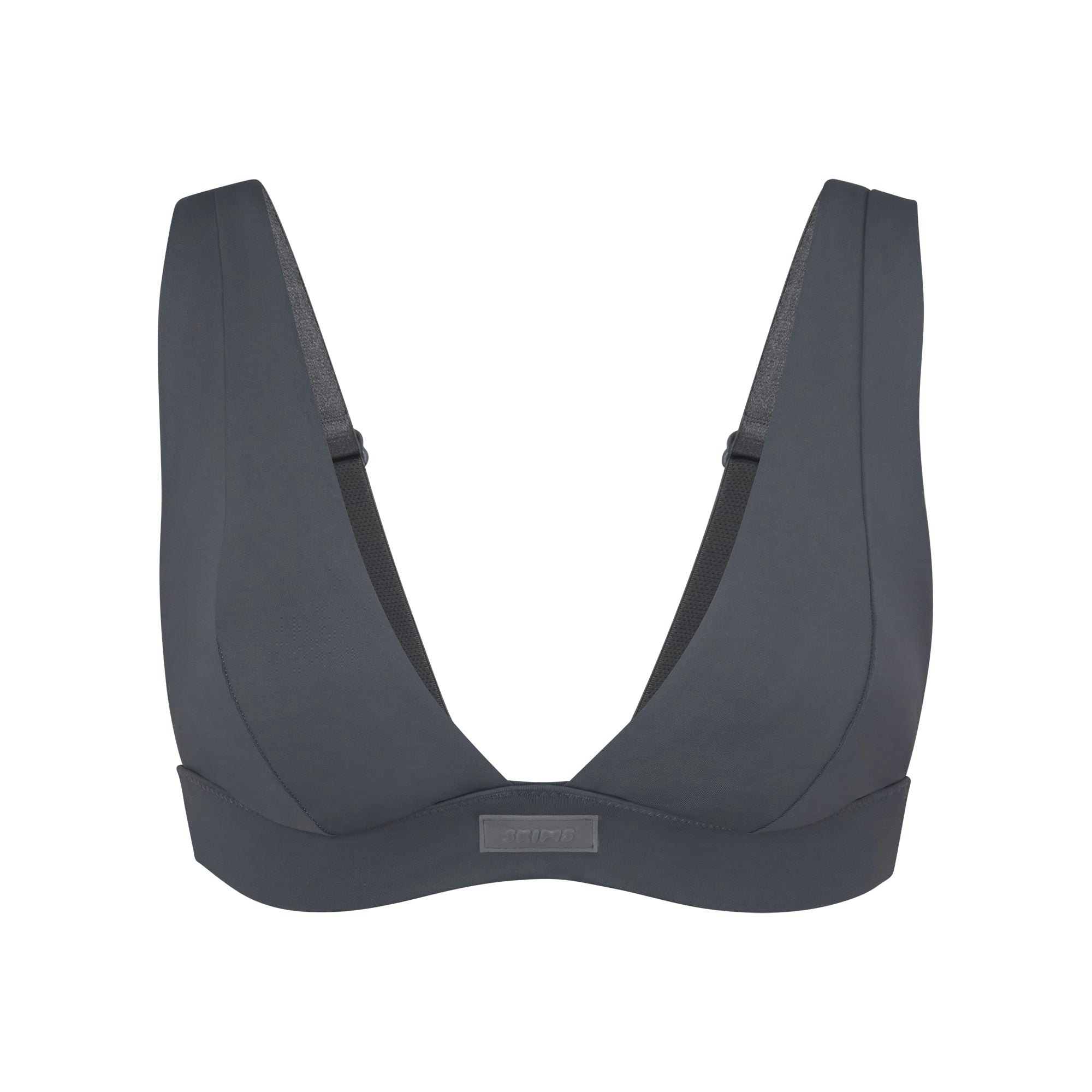 SIGNATURE SWIM PLUNGE BIKINI TOP | GUNMETAL (BIKINI TOPS, SWIM) LAYS FLAT ON A WHITE BACKGROUND | FLT