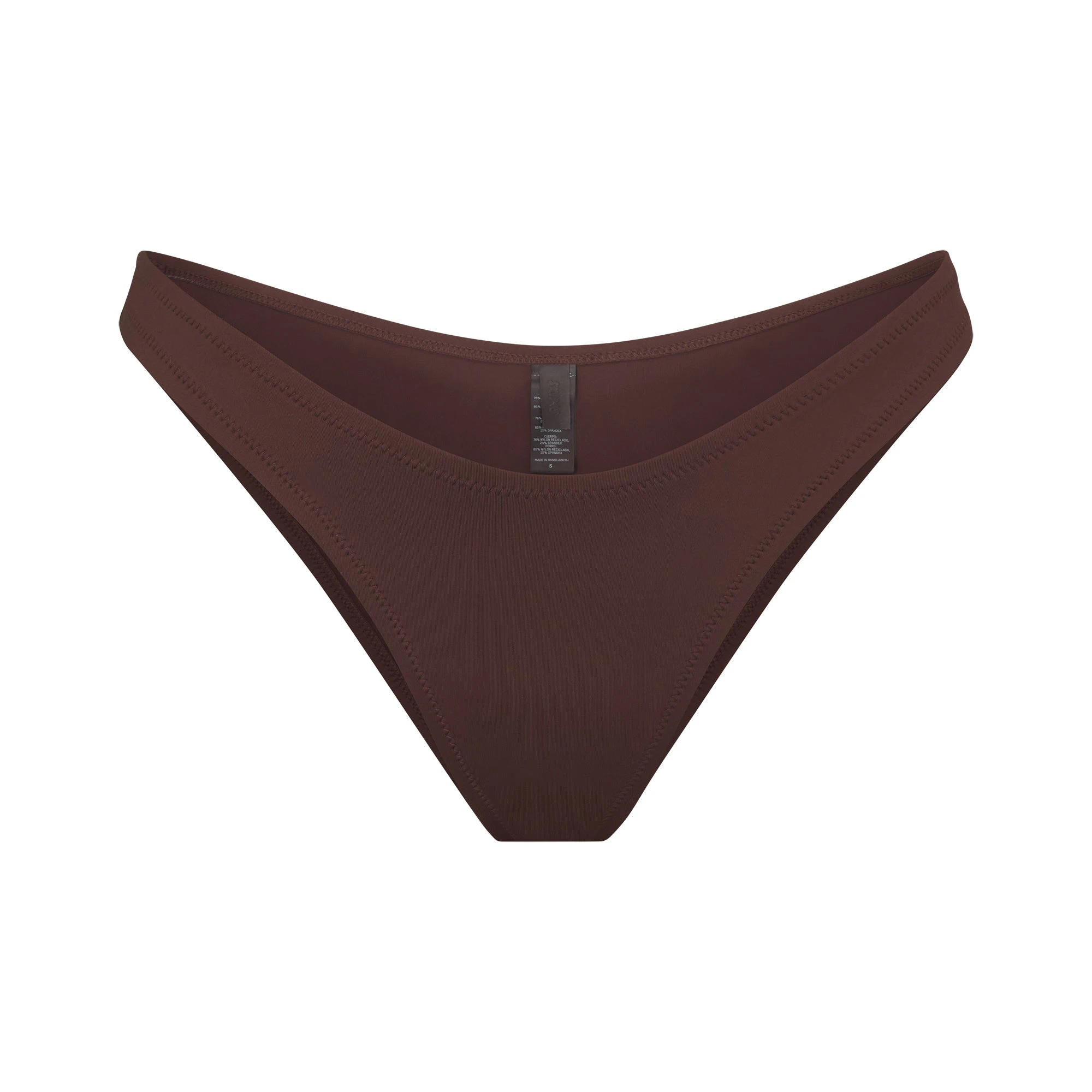 SIGNATURE SWIM CHEEKY TANGA BOTTOM | COCOA (BIKINI BOTTOMS, SWIM) LAYS FLAT ON A WHITE BACKGROUND | FLT